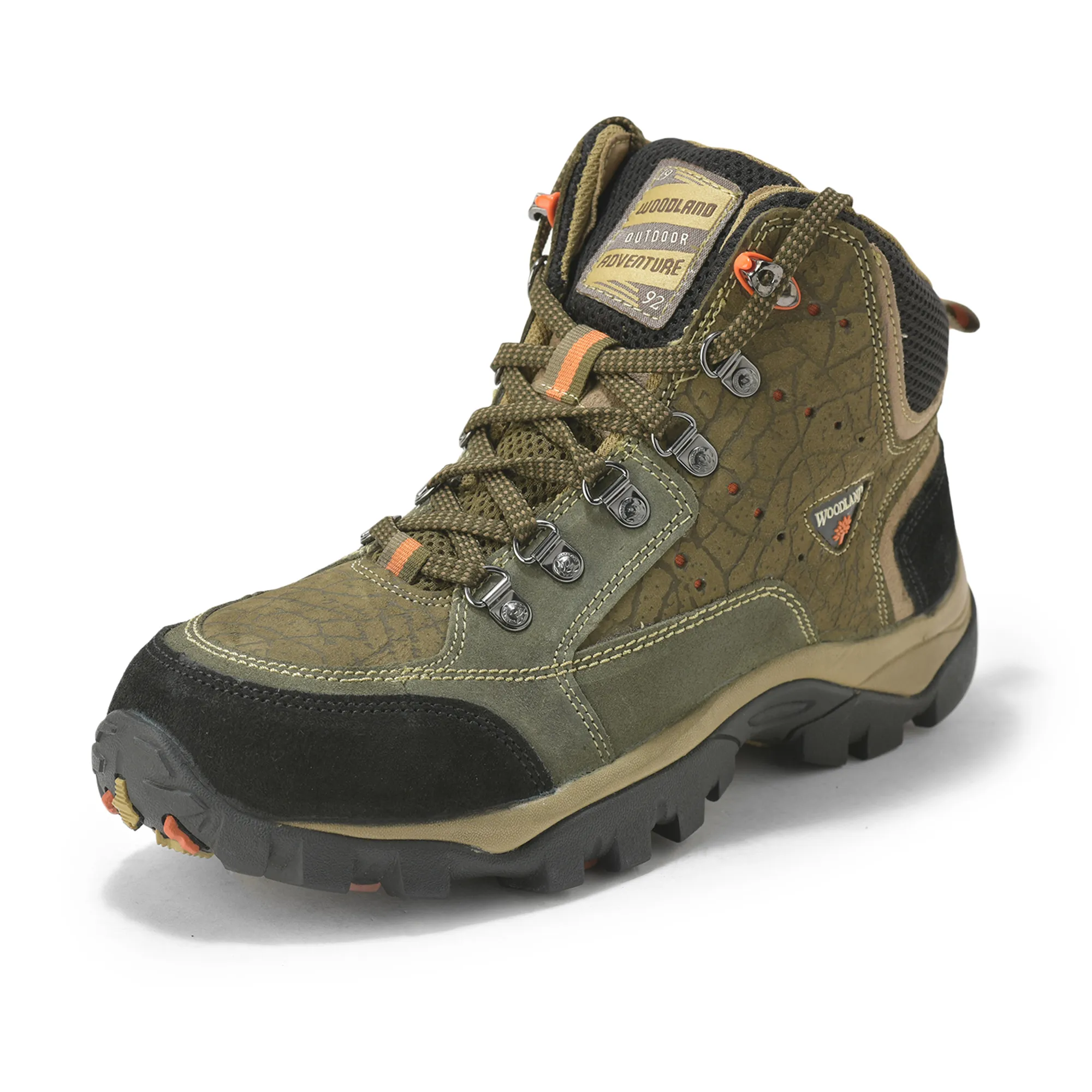 Woodland Olive Green Textured Boots For Men - Thumbnail 11