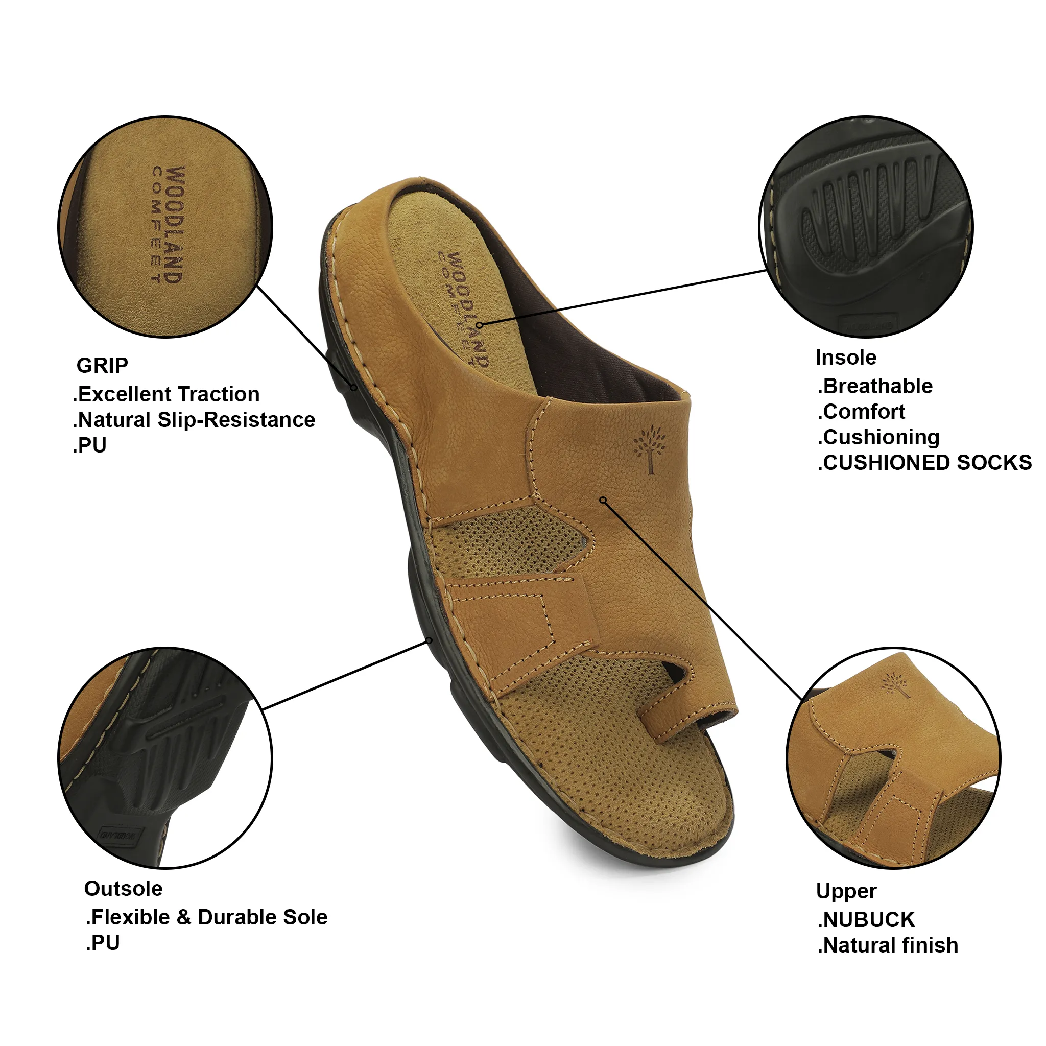 Men Camel Nubuk Print Casual Slippers 5