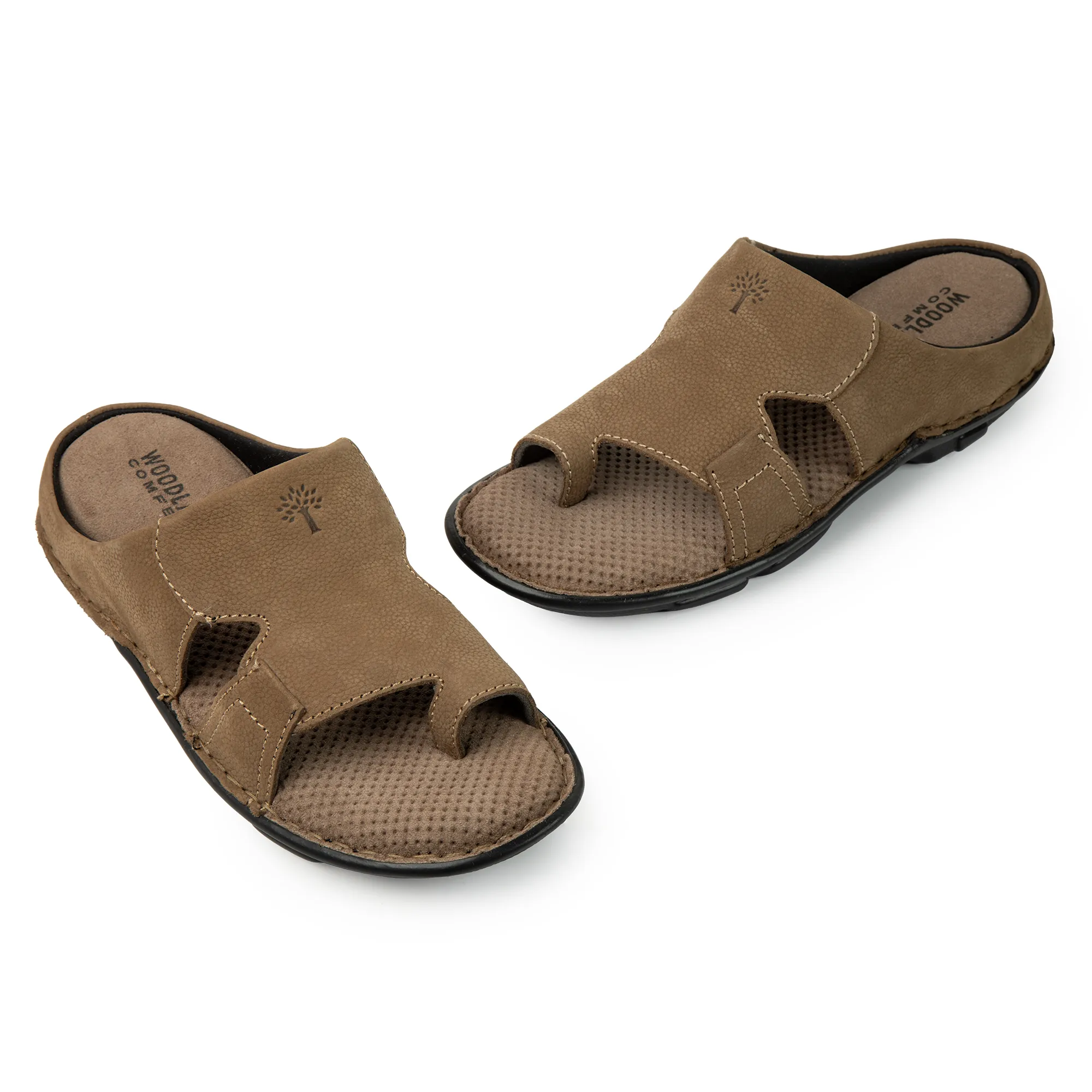 Men Dkhaki Nubuk Print Casual Slippers - Thumbnail 3