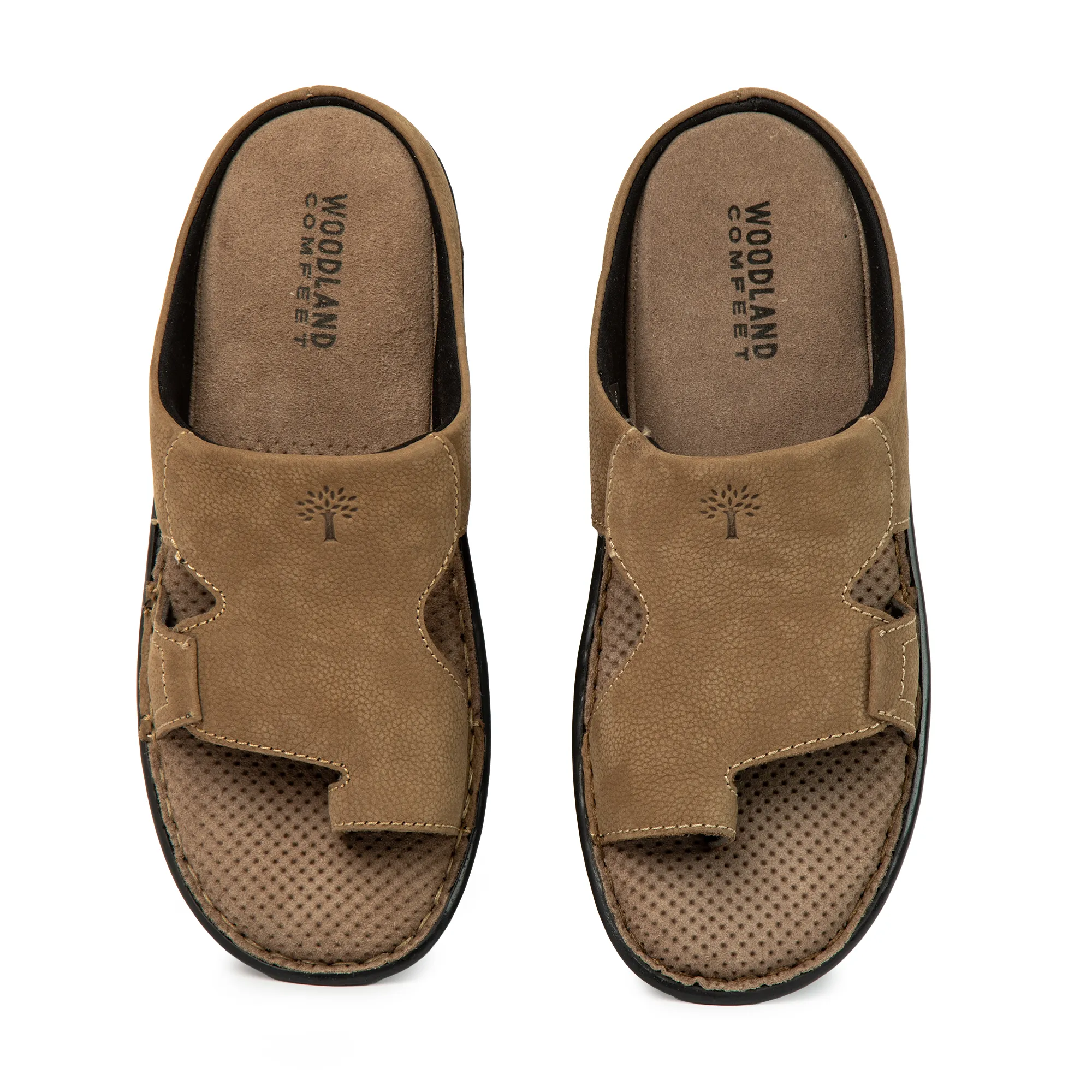 Men Dkhaki Nubuk Print Casual Slippers - Thumbnail 6
