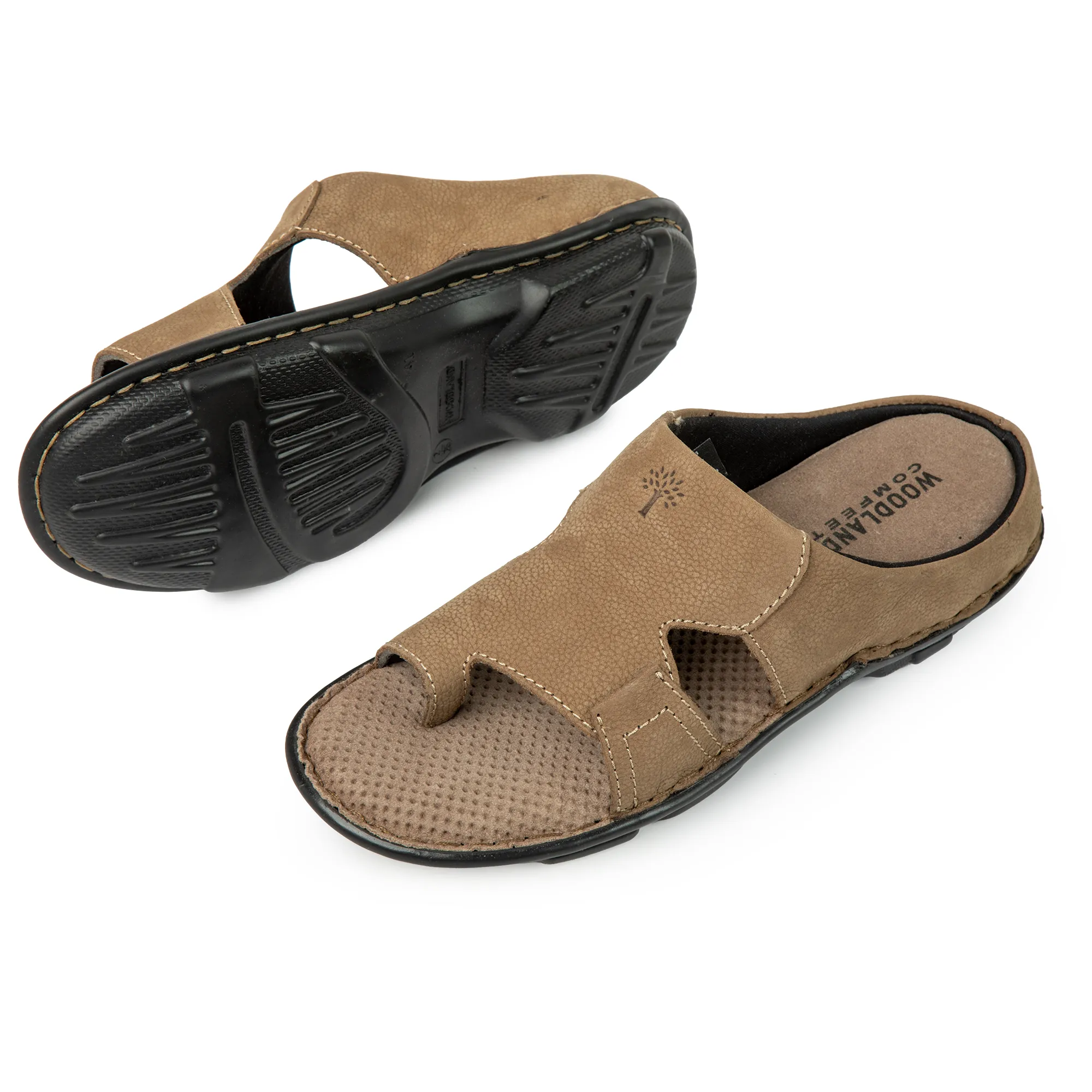 Men Dkhaki Nubuk Print Casual Slippers - Thumbnail 7