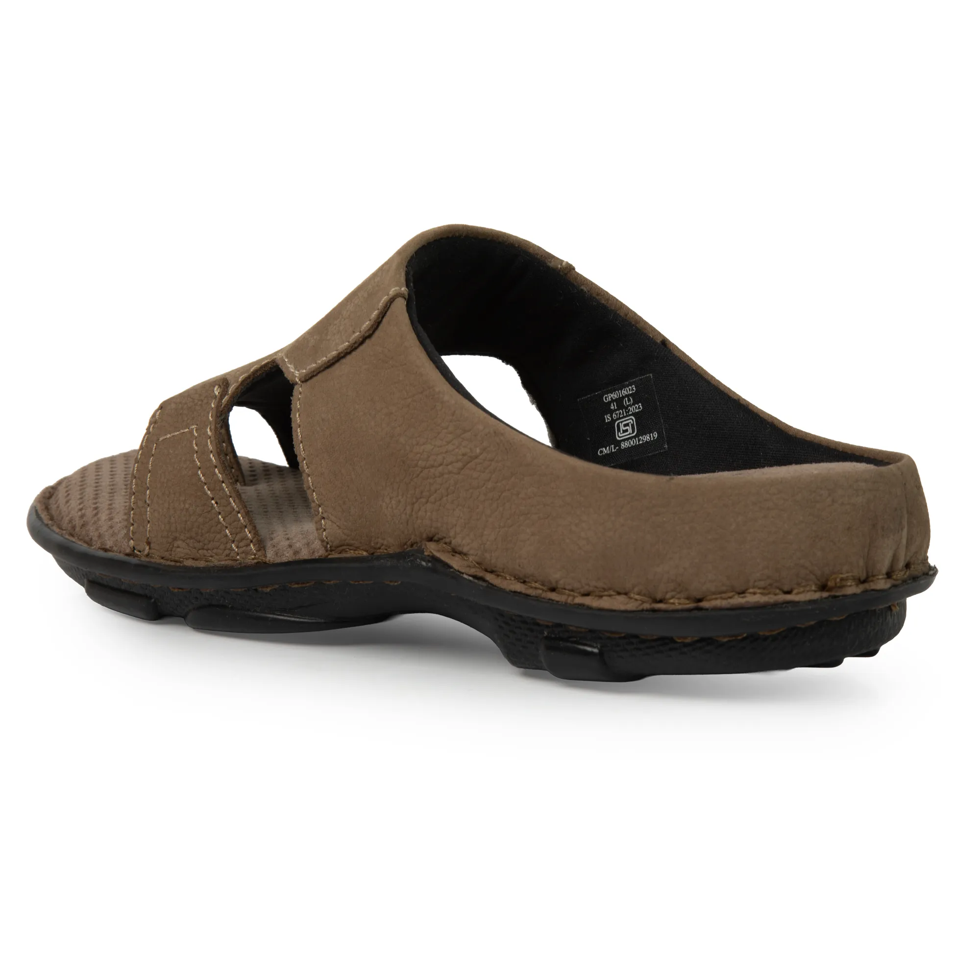 Men Dkhaki Nubuk Print Casual Slippers - Thumbnail 8