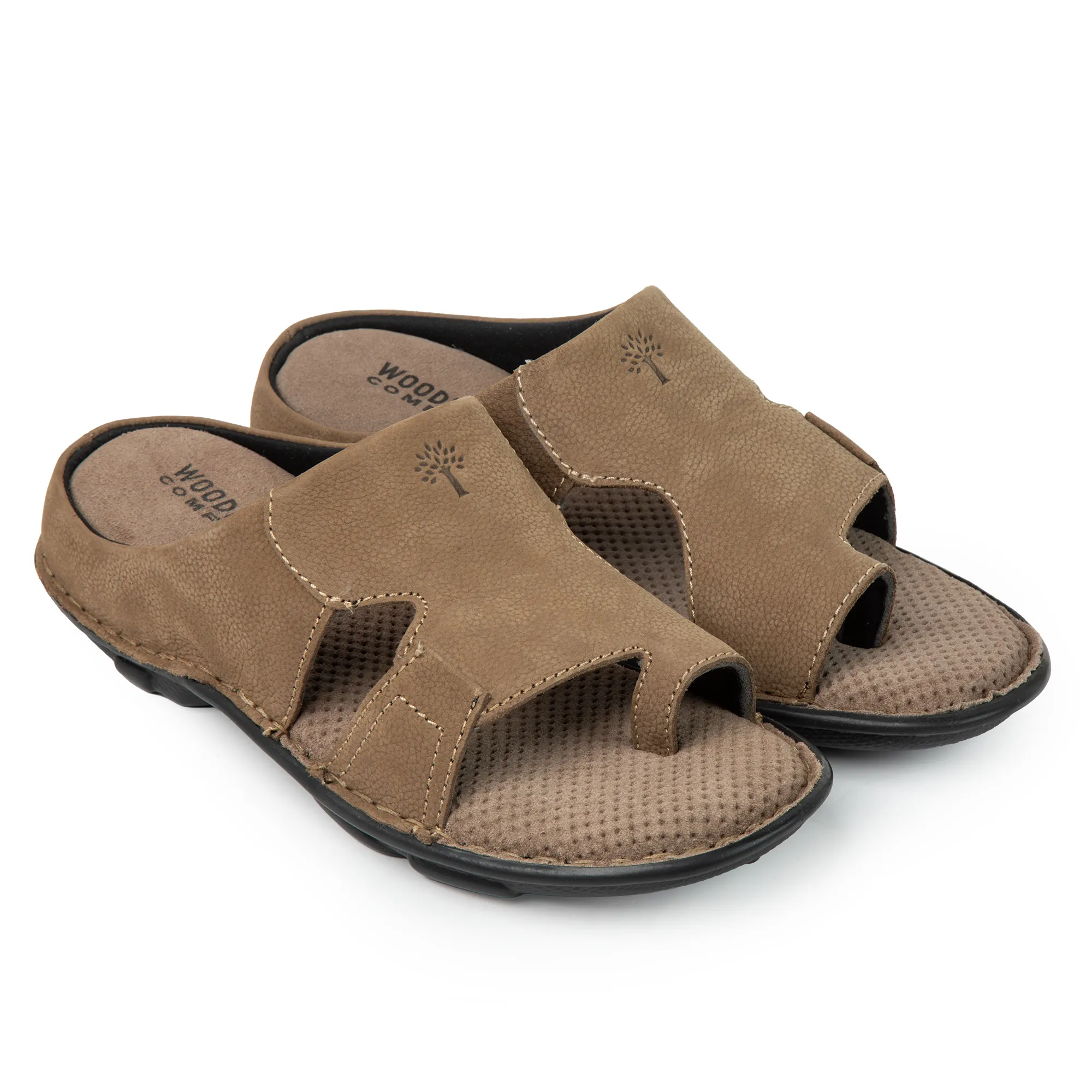 Men Dkhaki Nubuk Print Casual Slippers - Thumbnail 9