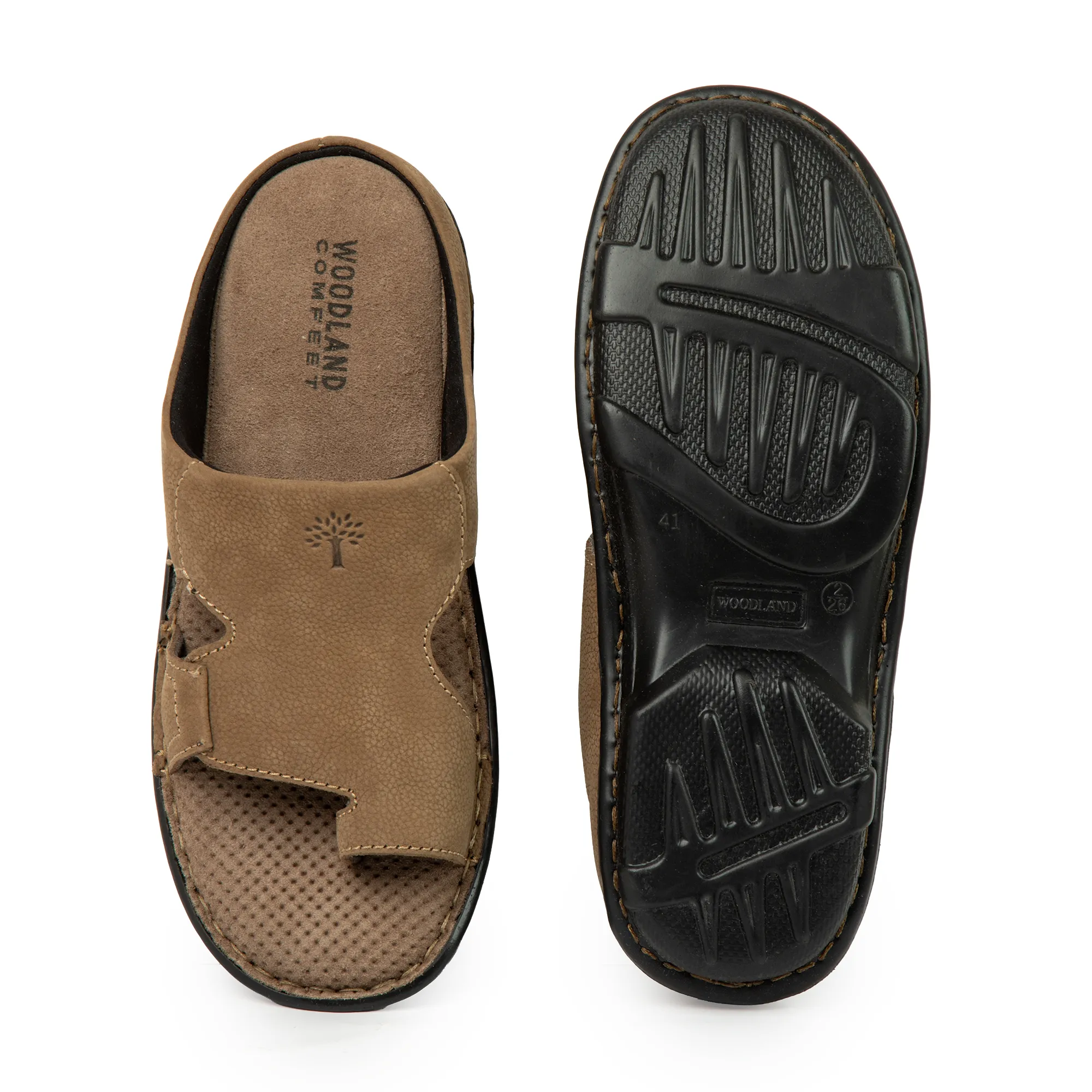 Men Dkhaki Nubuk Print Casual Slippers - Thumbnail 10