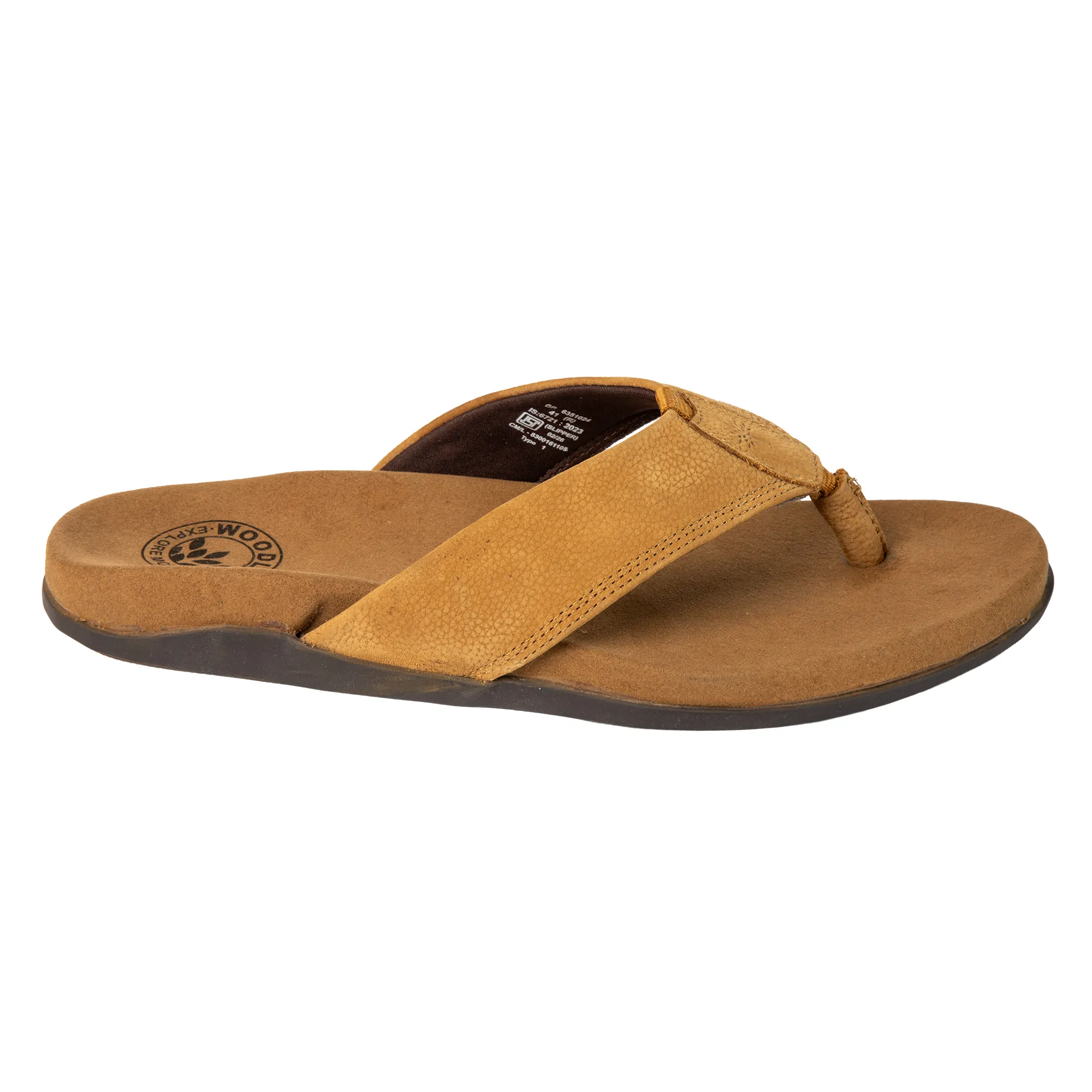 Woodland Men Camel Nubuk Print Slippers - Thumbnail 2