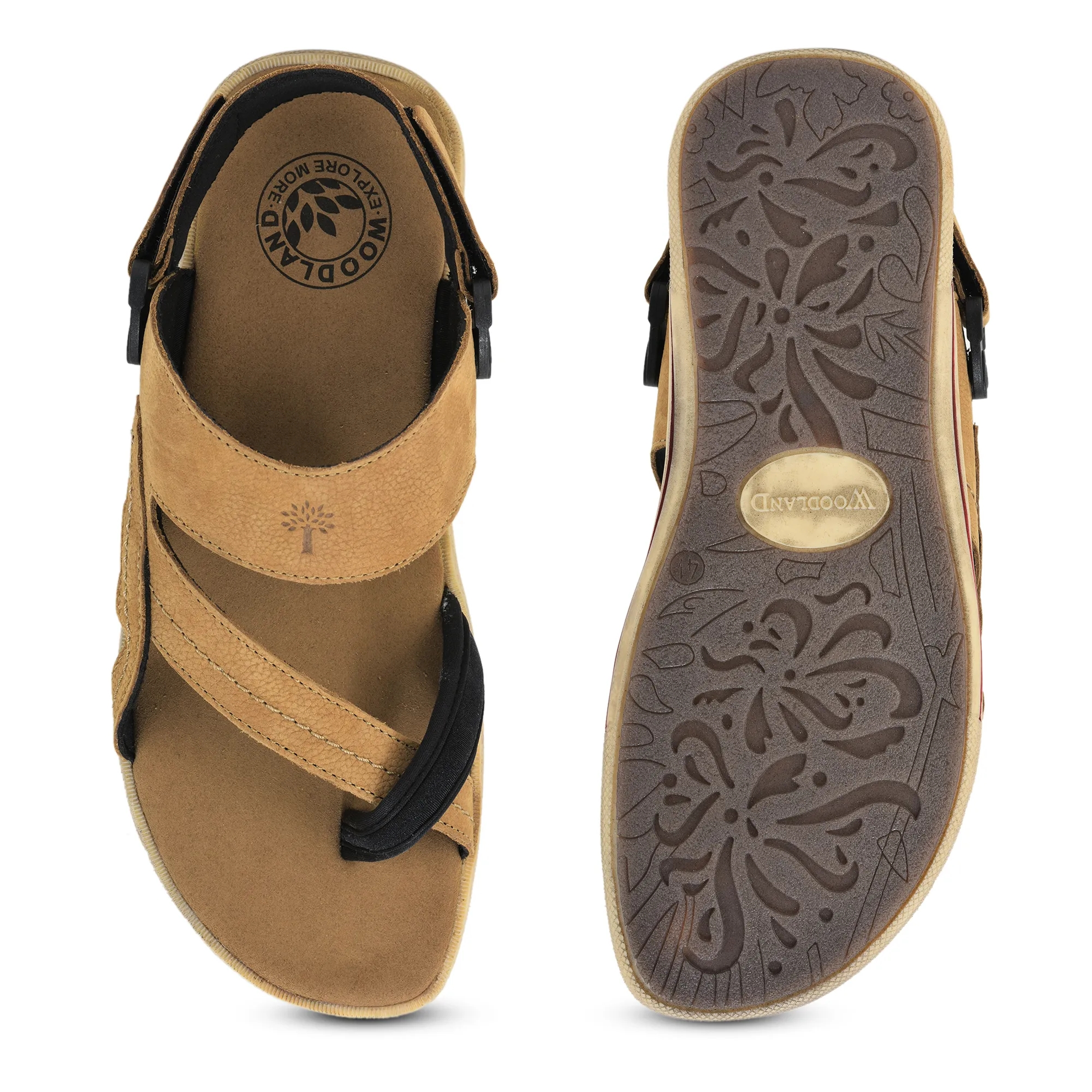 Woodland Men Camel Nubuk Print Comfort Sandal - Thumbnail 9