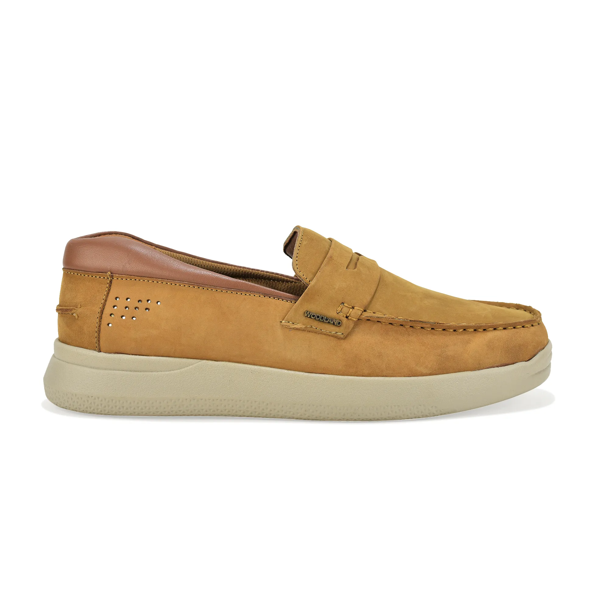 Camel Nubuk Print Slip-On Loafers Shoes For Men - Thumbnail 2
