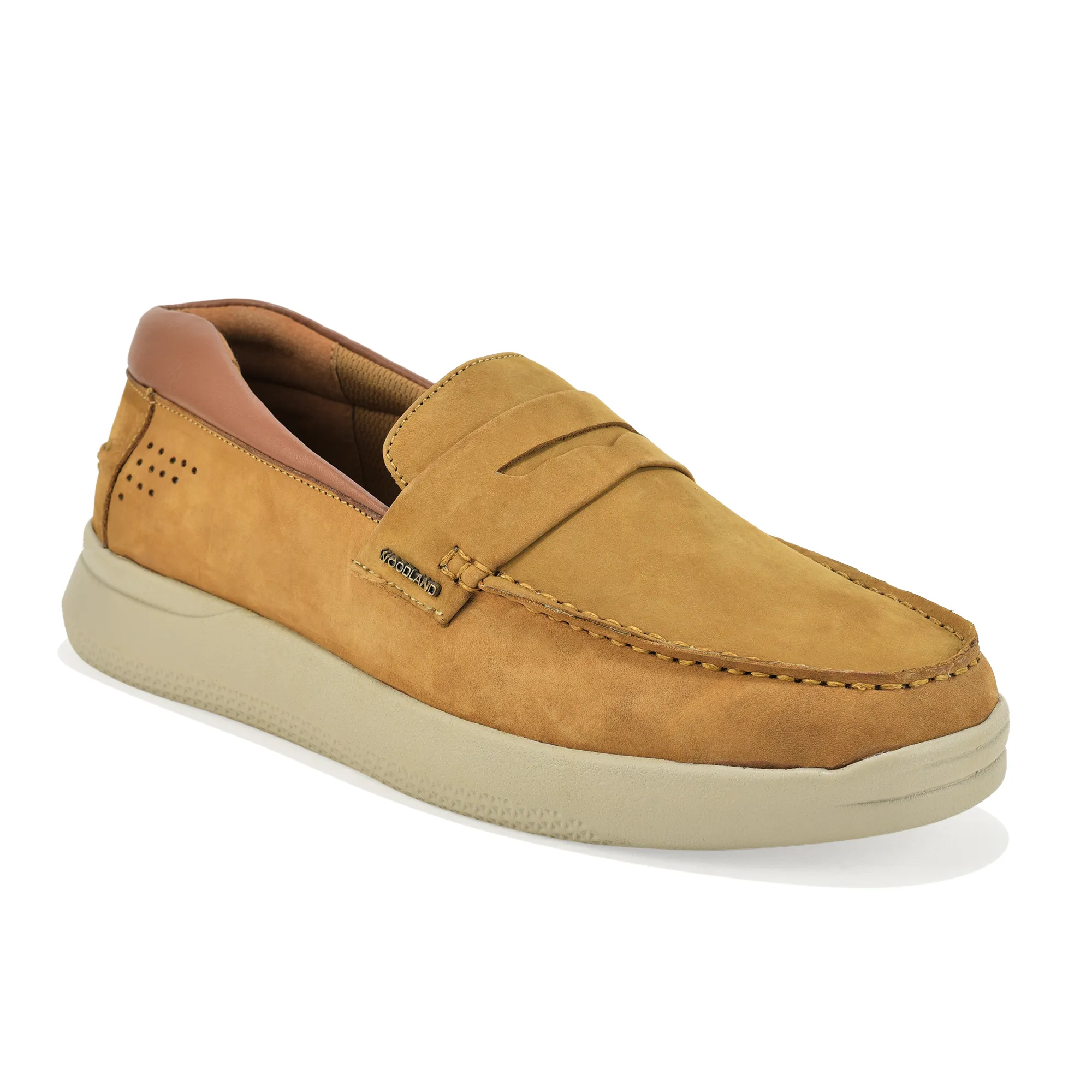 Camel Nubuk Print Slip-On Loafers Shoes For Men - Thumbnail 3