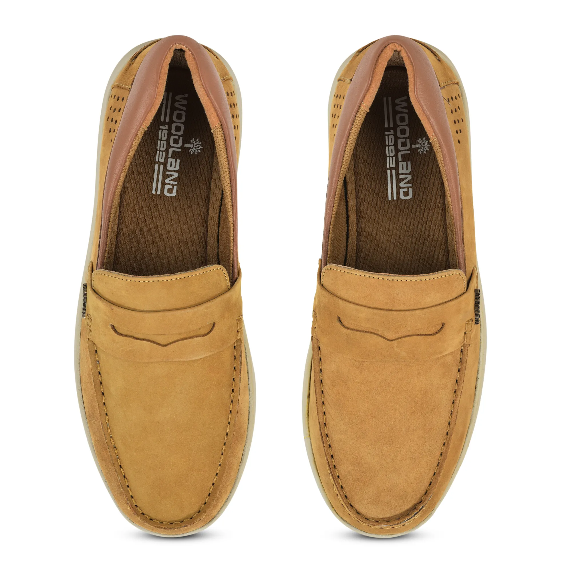 Camel Nubuk Print Slip-On Loafers Shoes For Men - Thumbnail 5