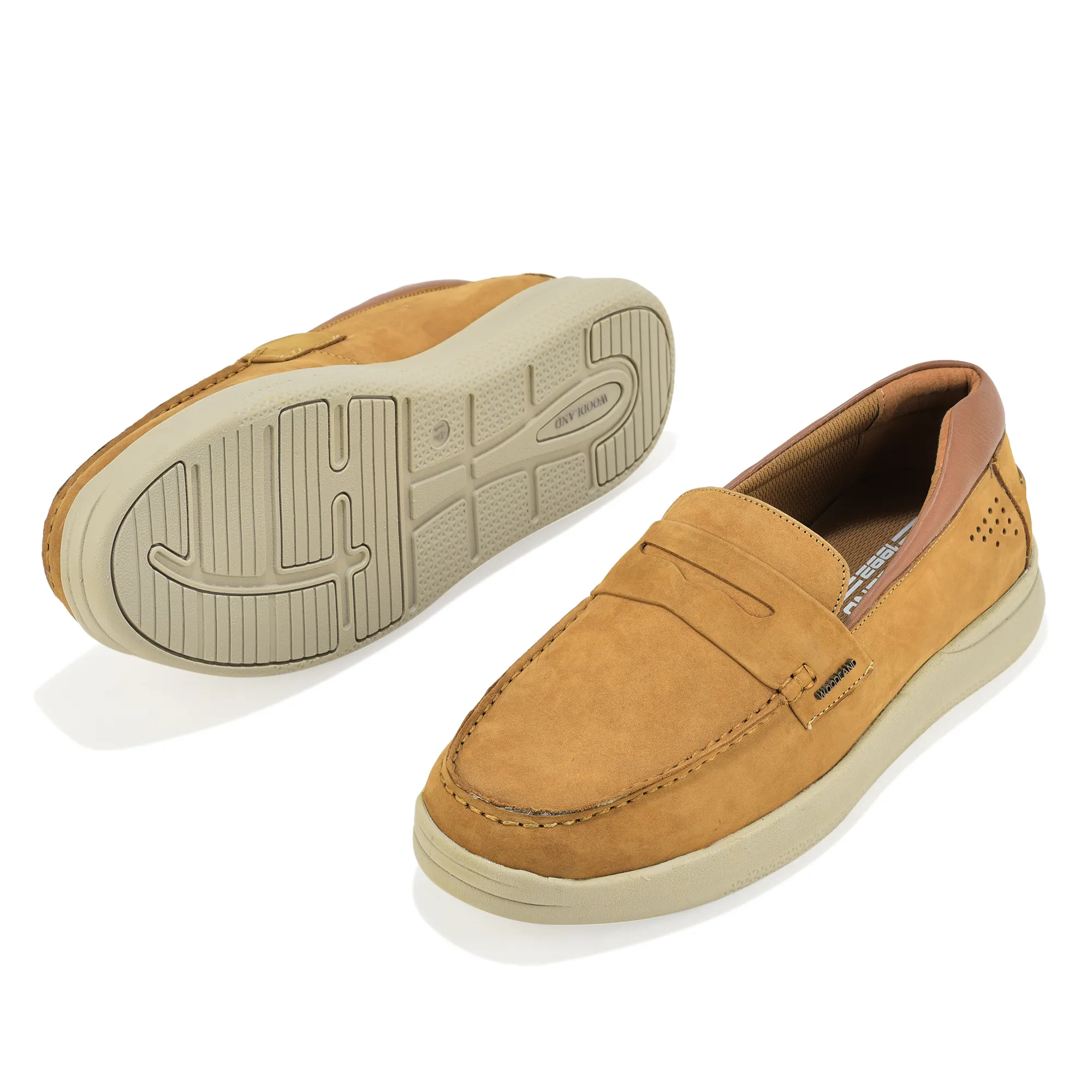 Camel Nubuk Print Slip-On Loafers Shoes For Men - Thumbnail 6