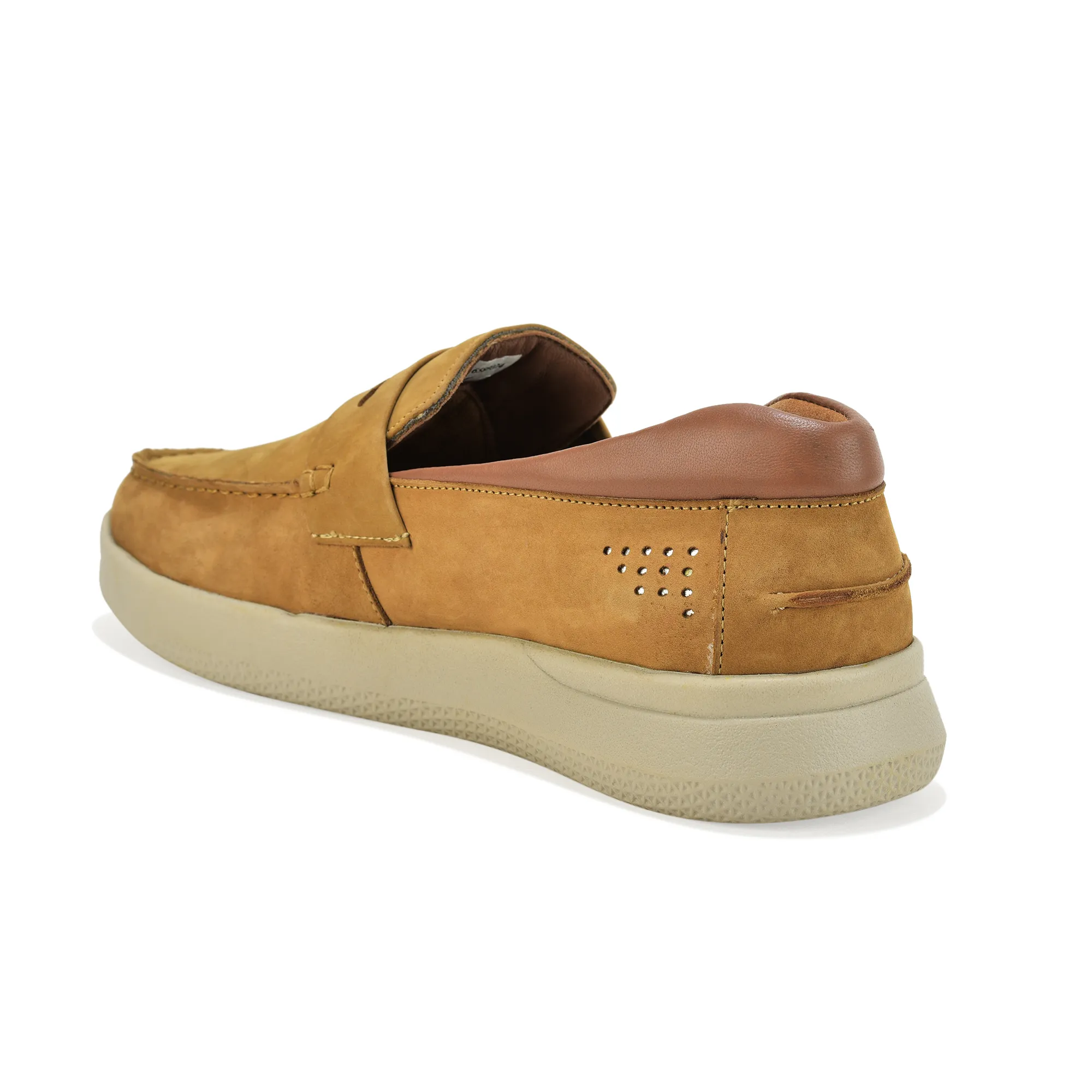 Camel Nubuk Print Slip-On Loafers Shoes For Men - Thumbnail 7