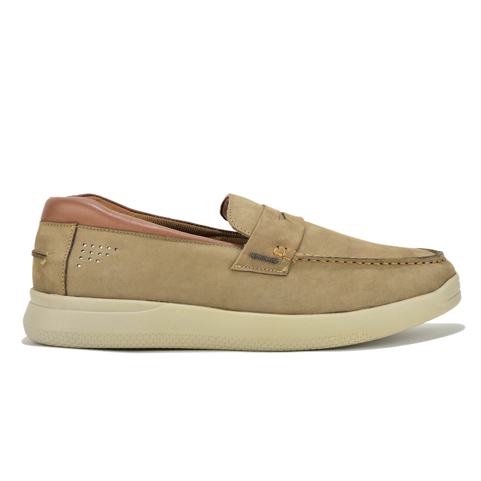Khaki Nubuk Print Slip-On Loafers Shoes For Men - Thumbnail 2