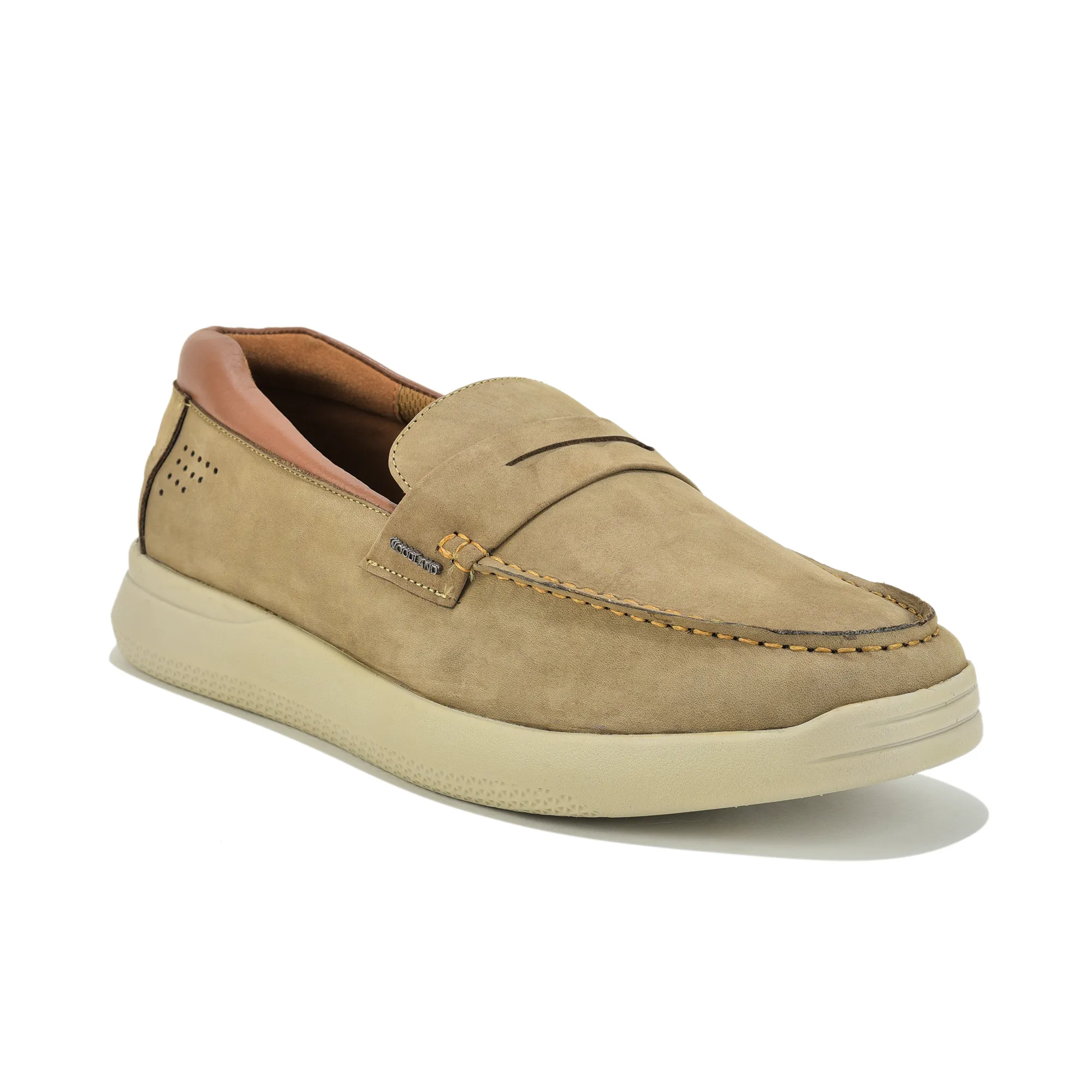 Khaki Nubuk Print Slip-On Loafers Shoes For Men - Thumbnail 3
