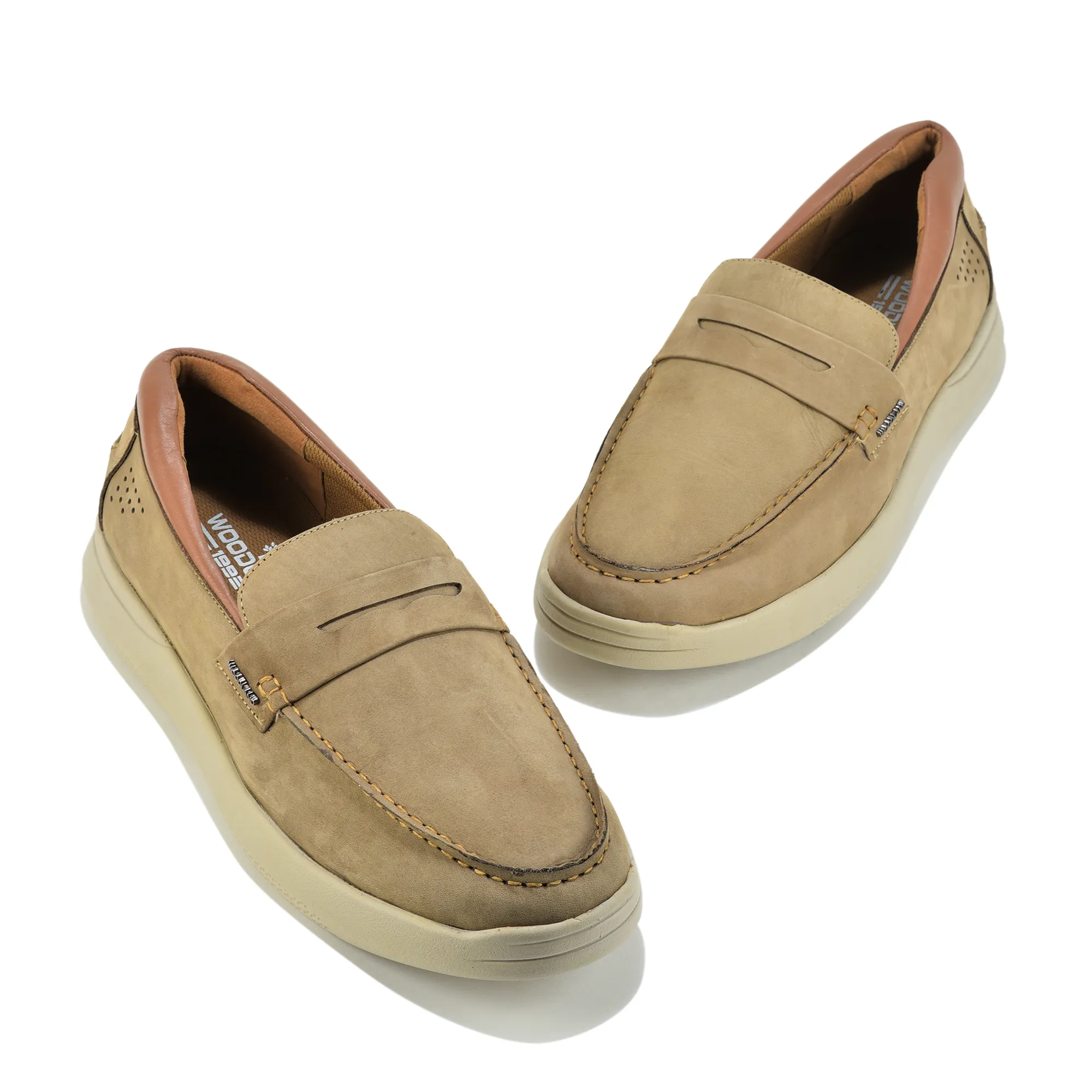 Khaki Nubuk Print Slip-On Loafers Shoes For Men - Thumbnail 4