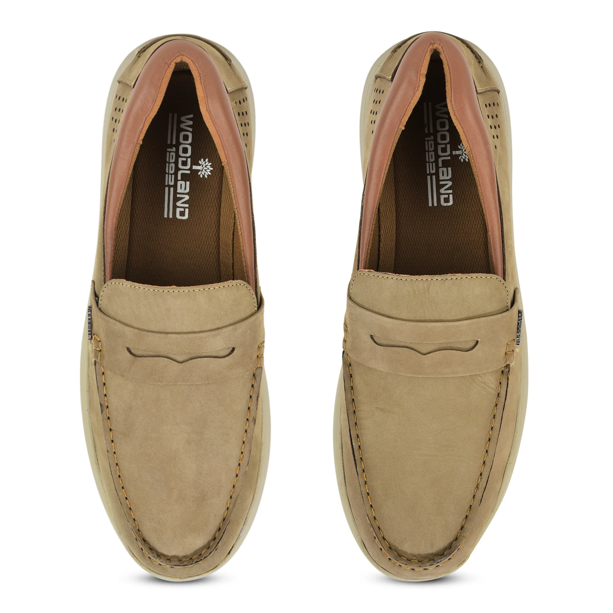 Khaki Nubuk Print Slip-On Loafers Shoes For Men - Thumbnail 5