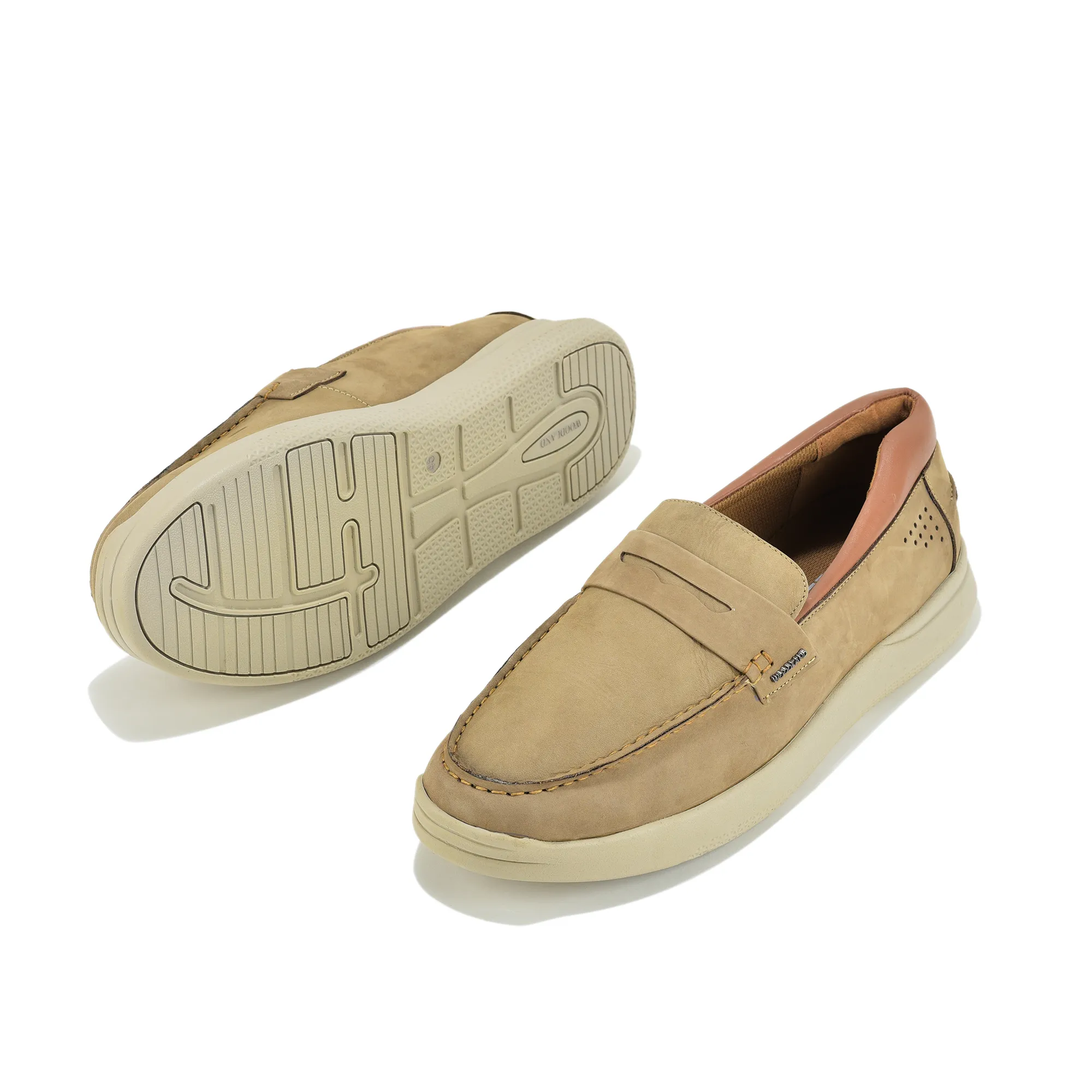 Khaki Nubuk Print Slip-On Loafers Shoes For Men - Thumbnail 6