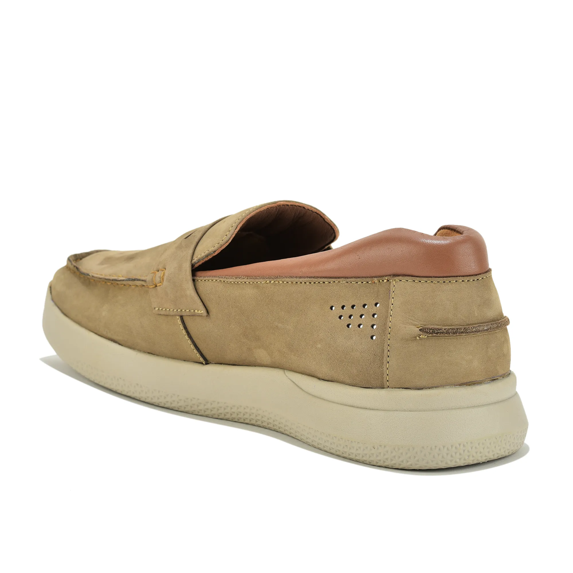 Khaki Nubuk Print Slip-On Loafers Shoes For Men - Thumbnail 7
