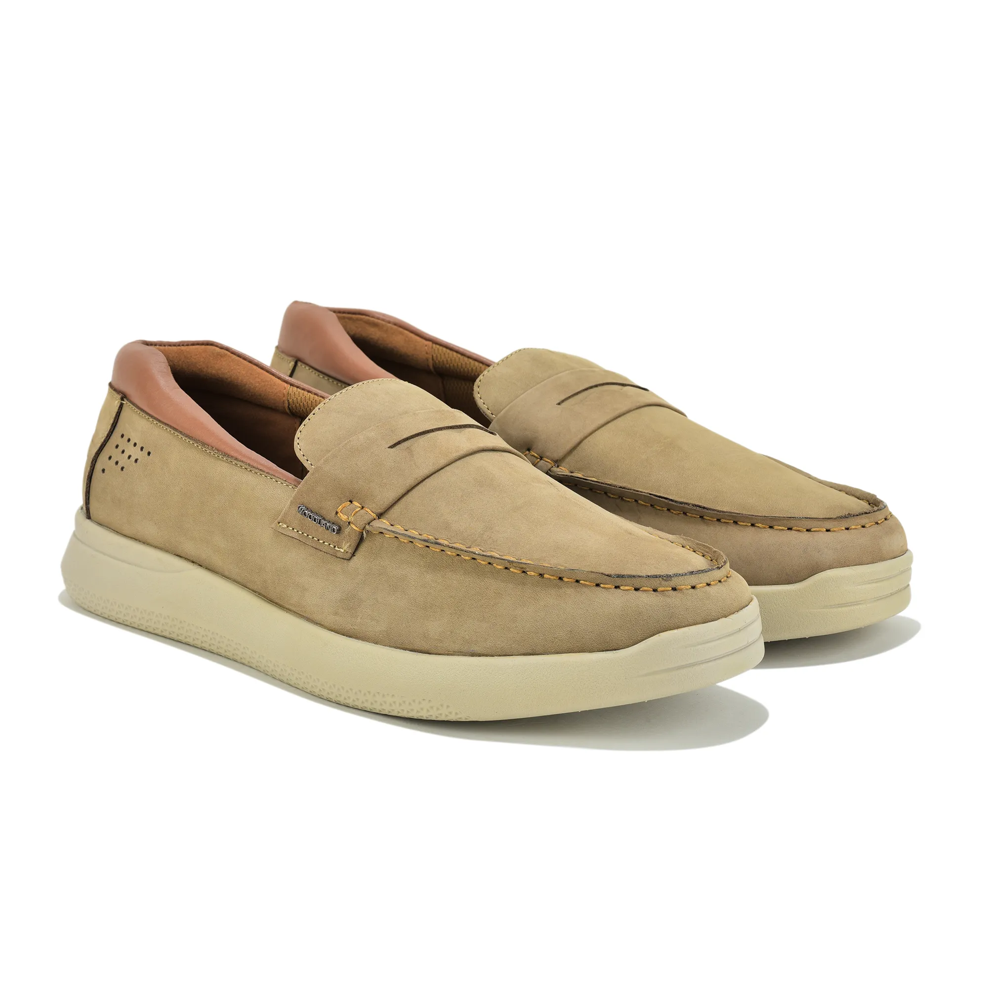 Khaki Nubuk Print Slip-On Loafers Shoes For Men - Thumbnail 8