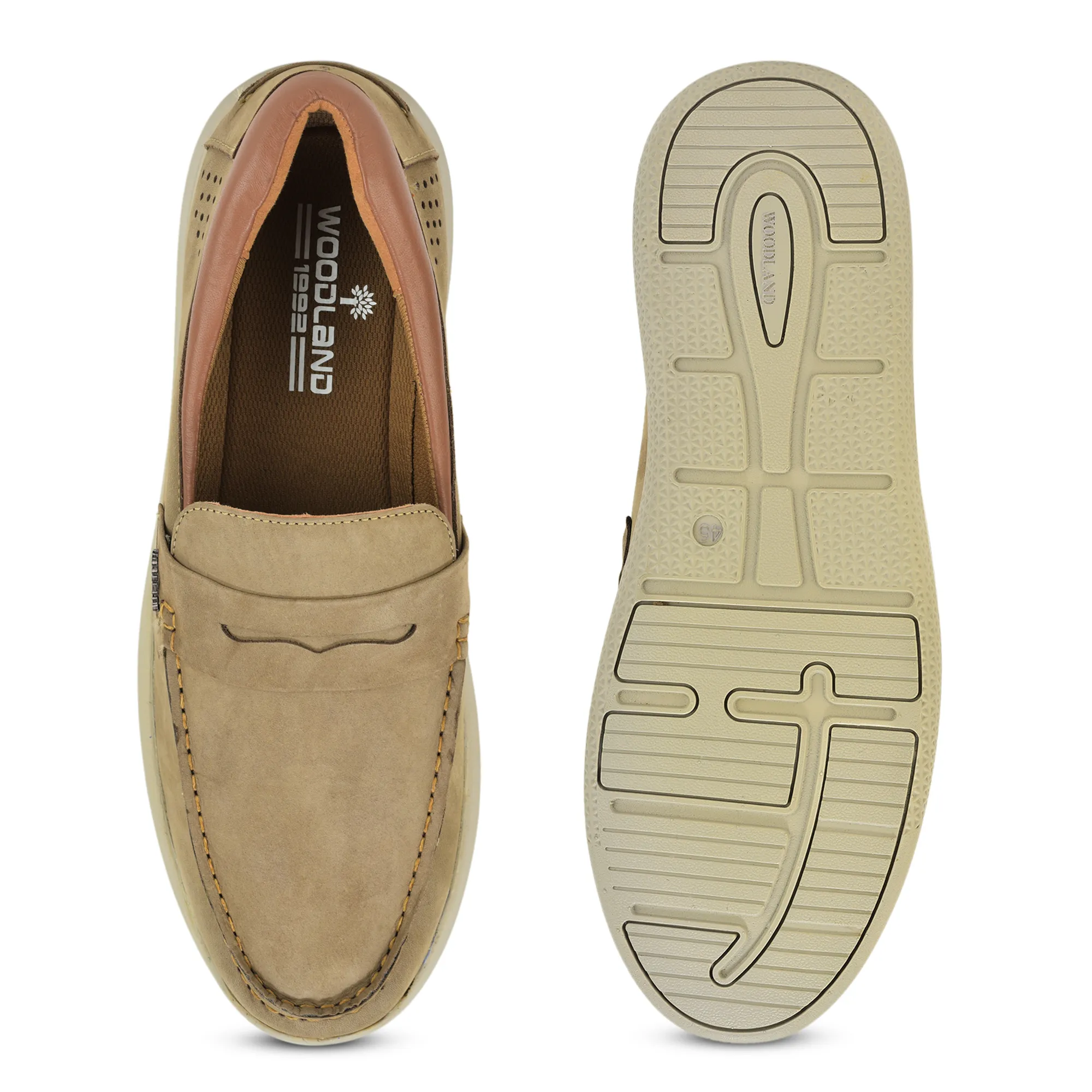 Khaki Nubuk Print Slip-On Loafers Shoes For Men - Thumbnail 9