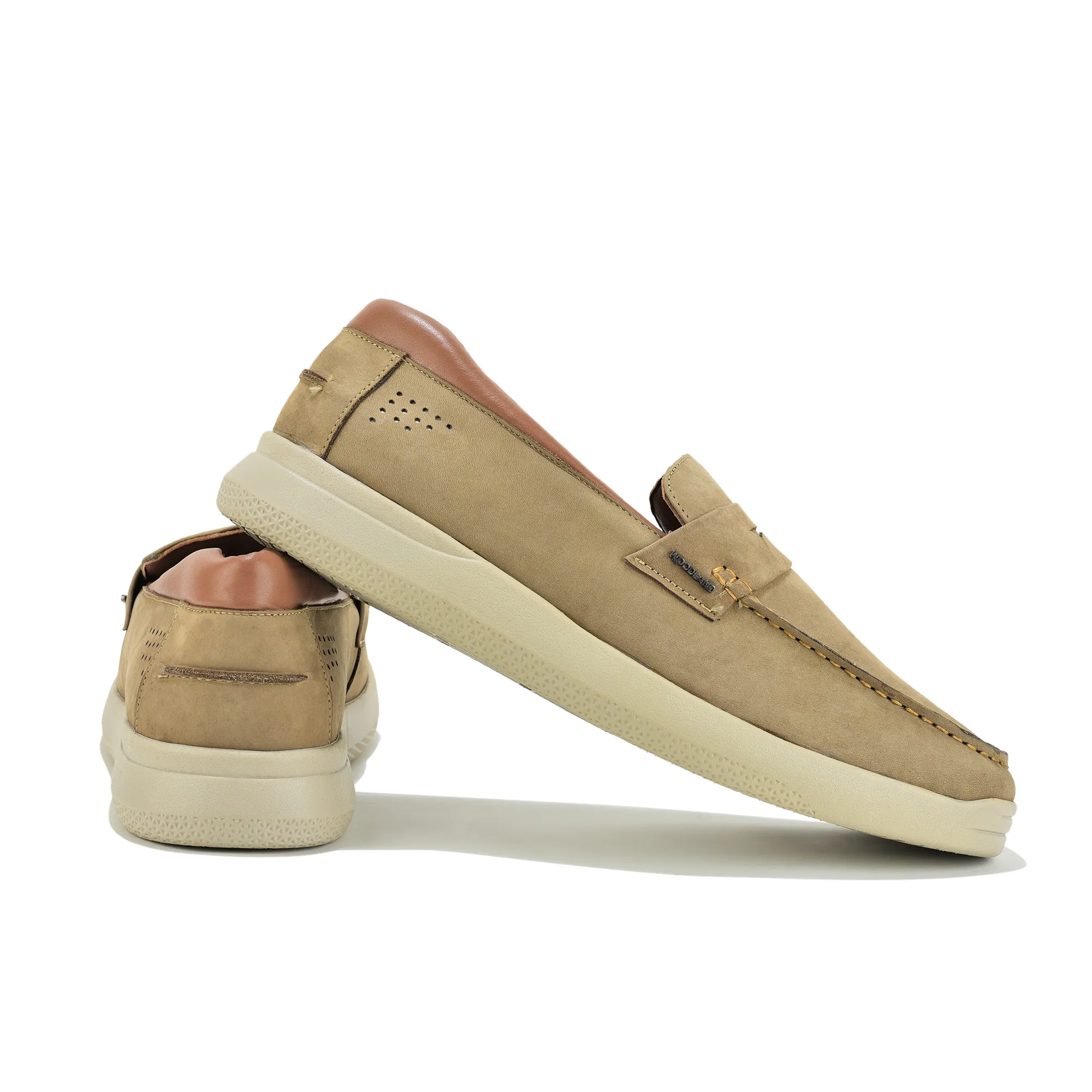 Khaki Nubuk Print Slip-On Loafers Shoes For Men - Thumbnail 10