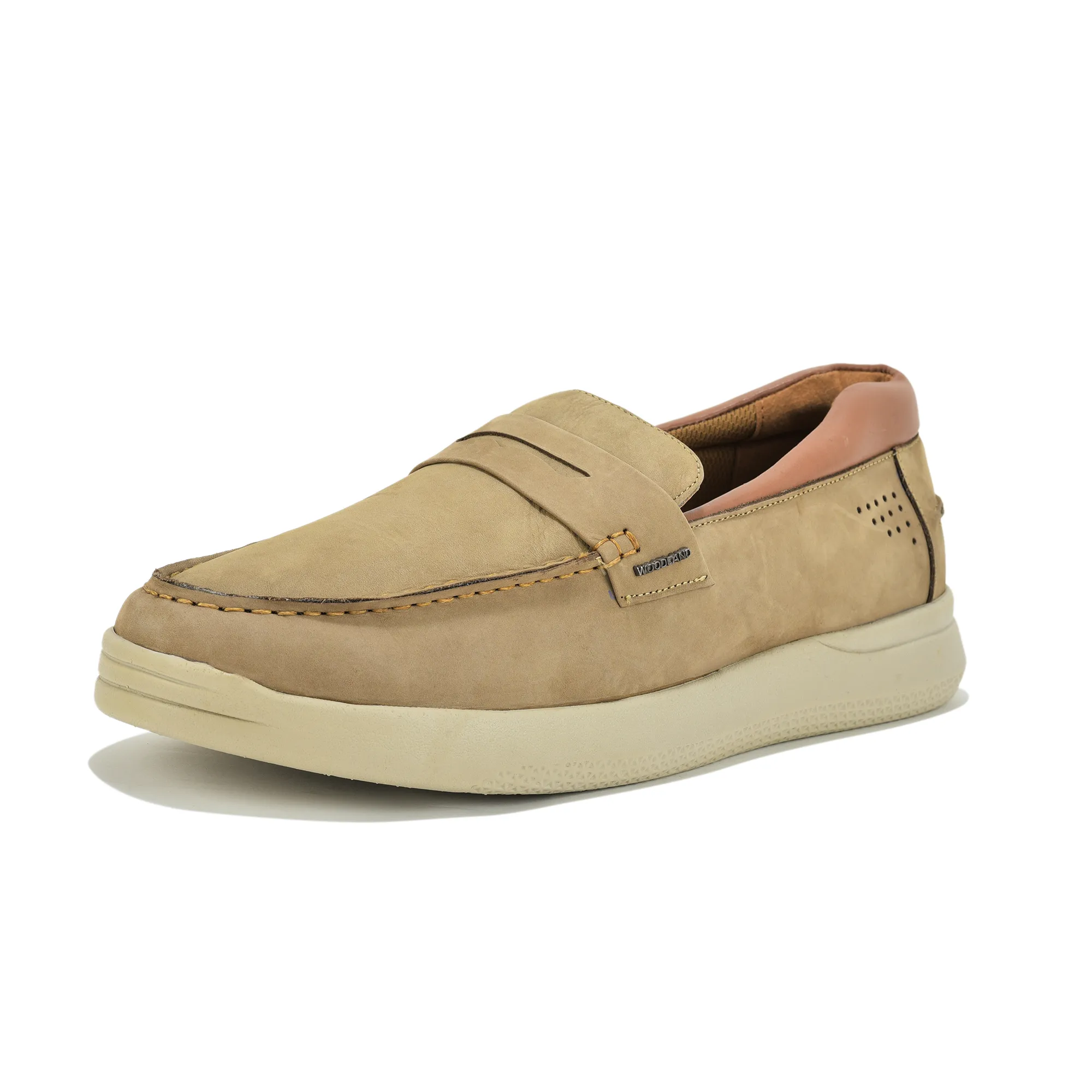 Khaki Nubuk Print Slip-On Loafers Shoes For Men - Thumbnail 11