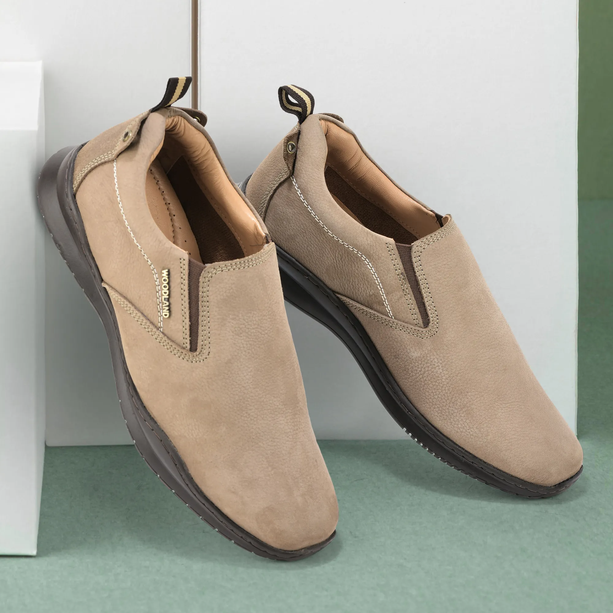 Woodland Casual Dark Khaki Men Slip-On Shoes - Thumbnail 9