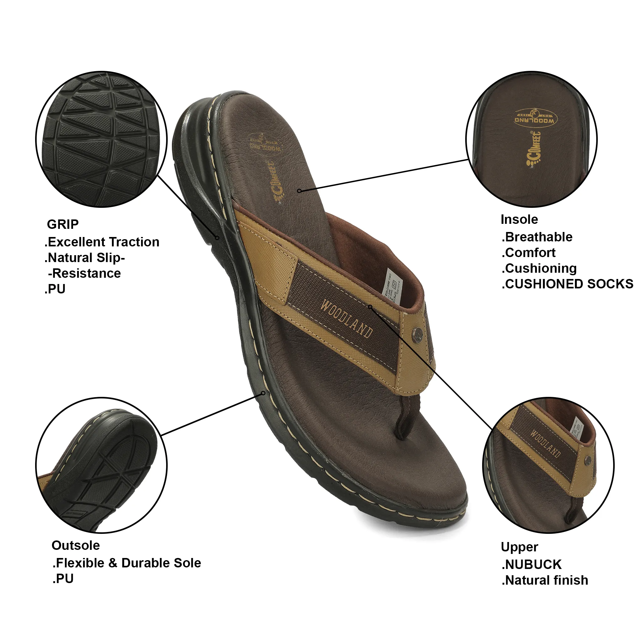 Woodland Men'S Camel Leather Relaxed Wear Slippers 5