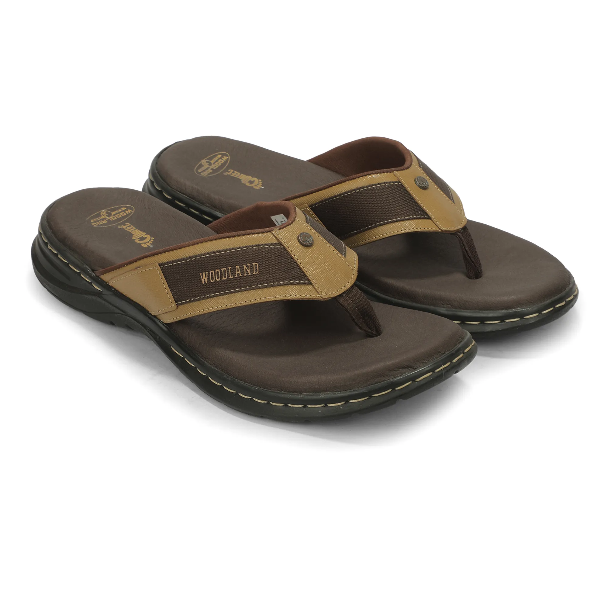 Woodland Men'S Camel Leather Relaxed Wear Slippers 9