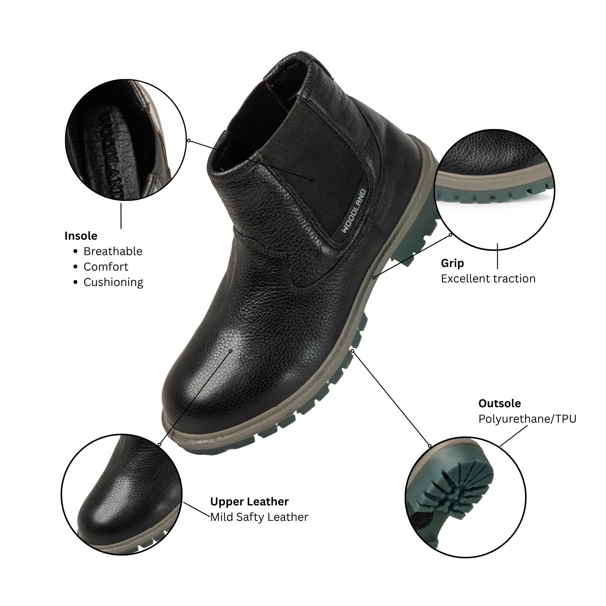Woodland Black Mid-Ankle Chelsea Boots - Thumbnail 5