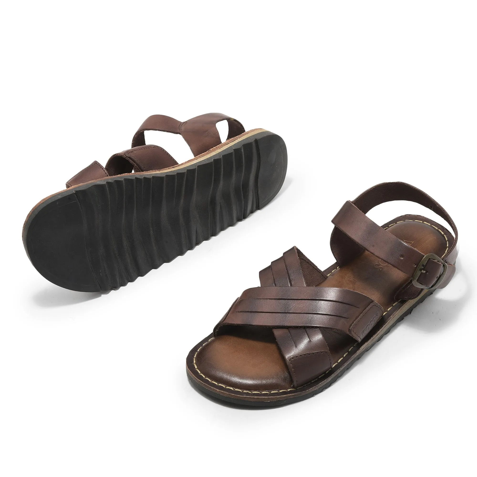 Brown Leather Sandal for Men - Thumbnail 4