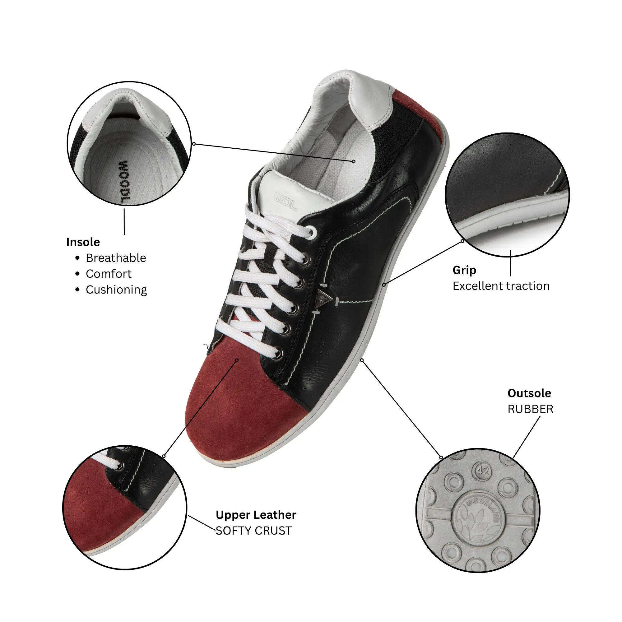 Woodland Men Black Casual Lace Shoes - Thumbnail 5