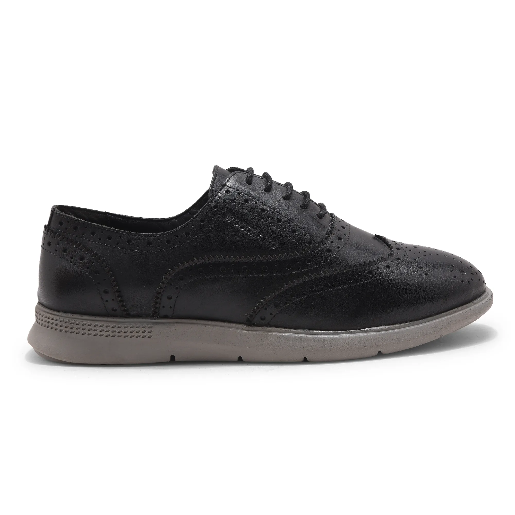 Woodland Black Softy Leather Crust Lace Shoes - Image 1