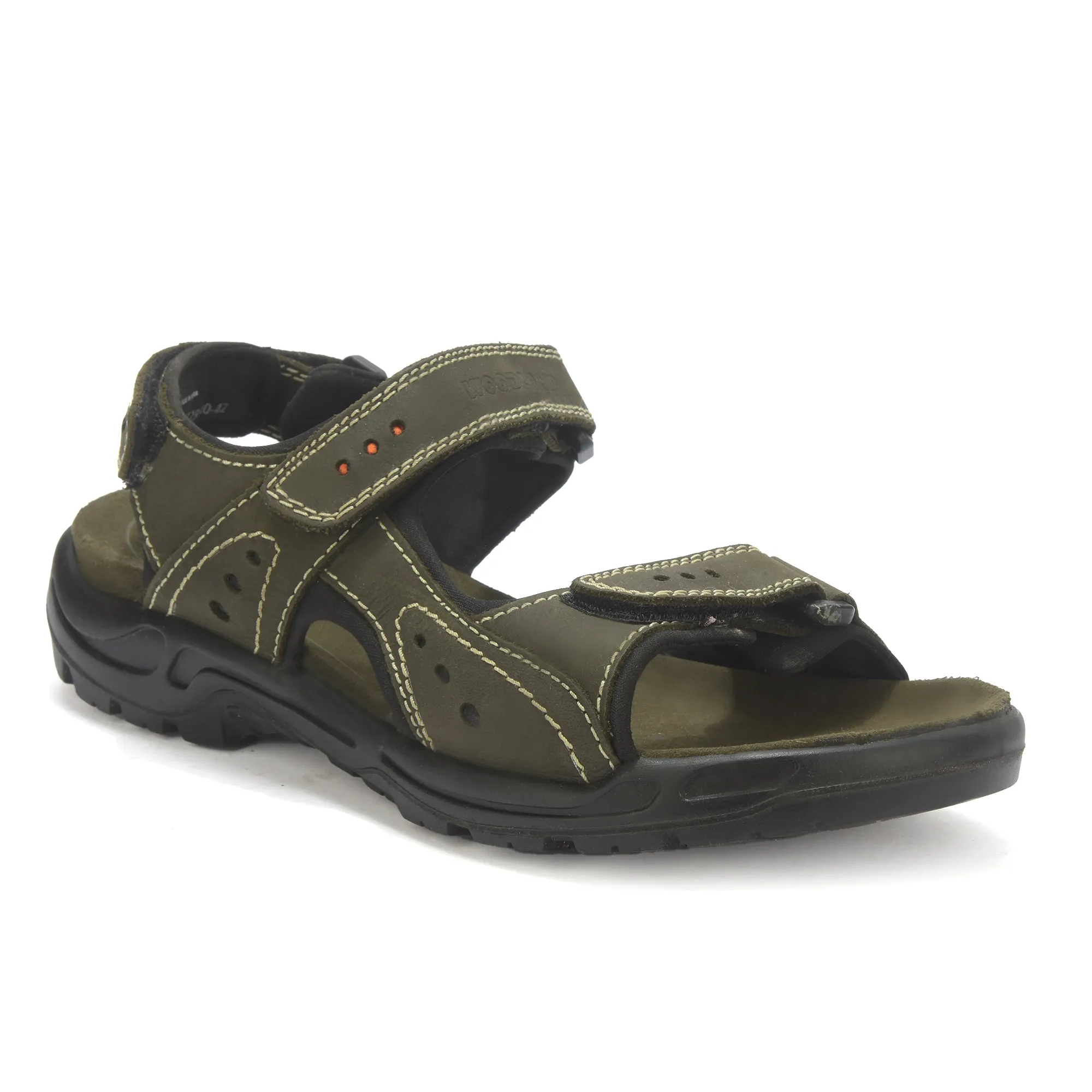 Nubuk Olive Green Sandals For Men - Thumbnail 3