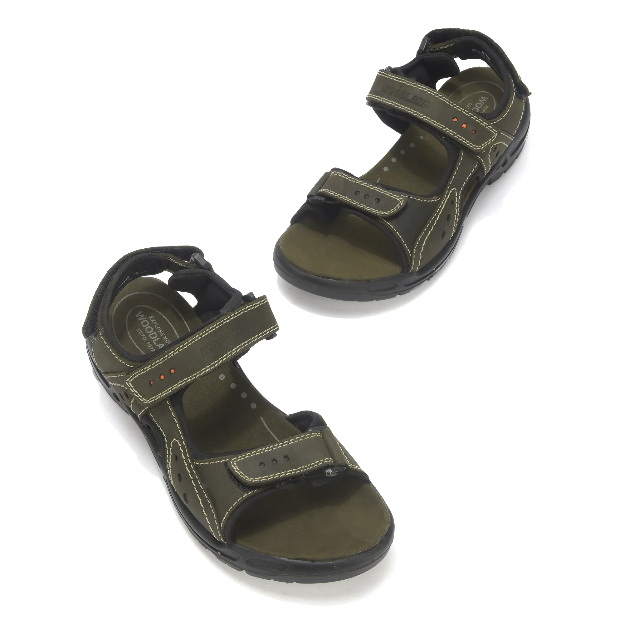 Nubuk Olive Green Sandals For Men - Thumbnail 4