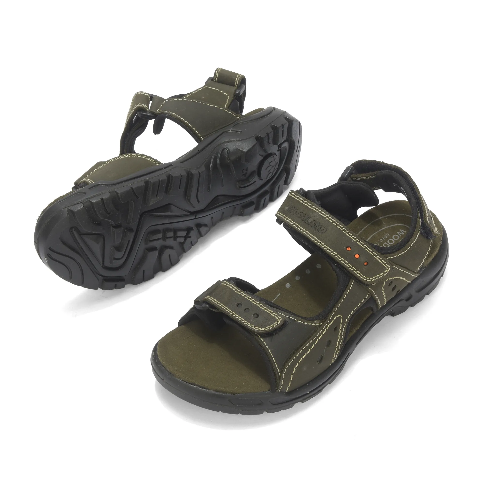 Nubuk Olive Green Sandals For Men - Thumbnail 6