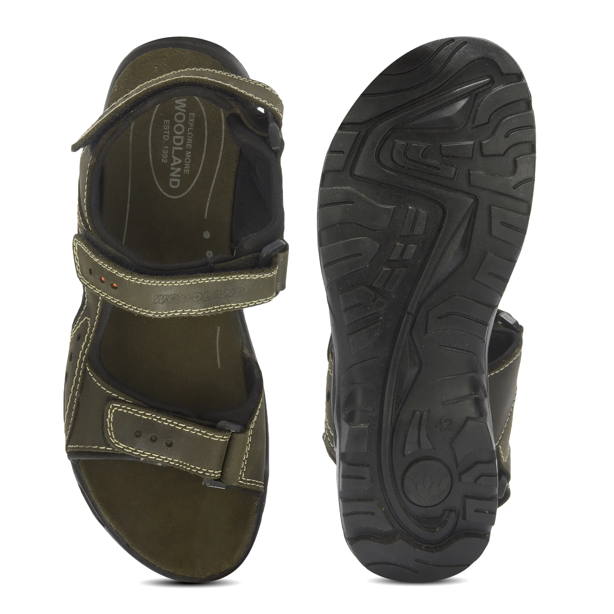 Nubuk Olive Green Sandals For Men - Thumbnail 9