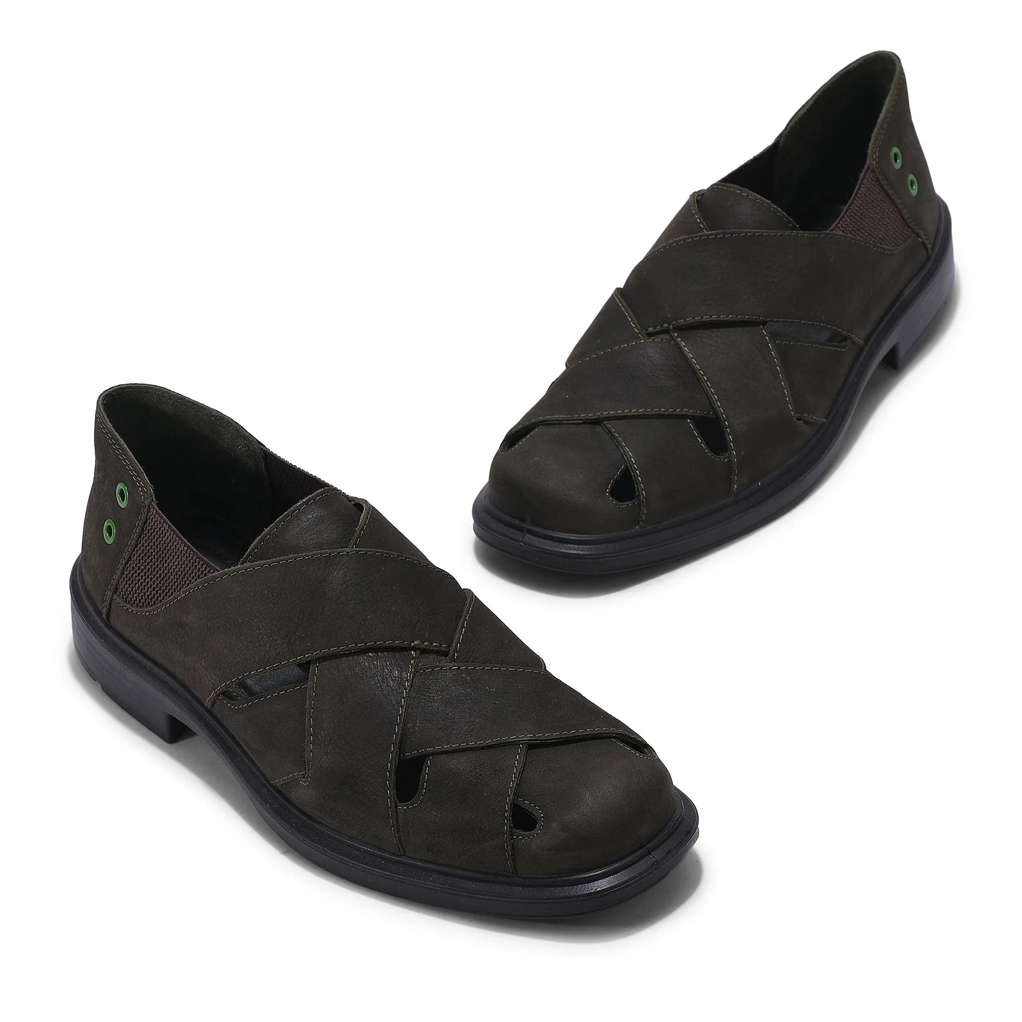 Olive green closed toe sandal for men - Thumbnail 2