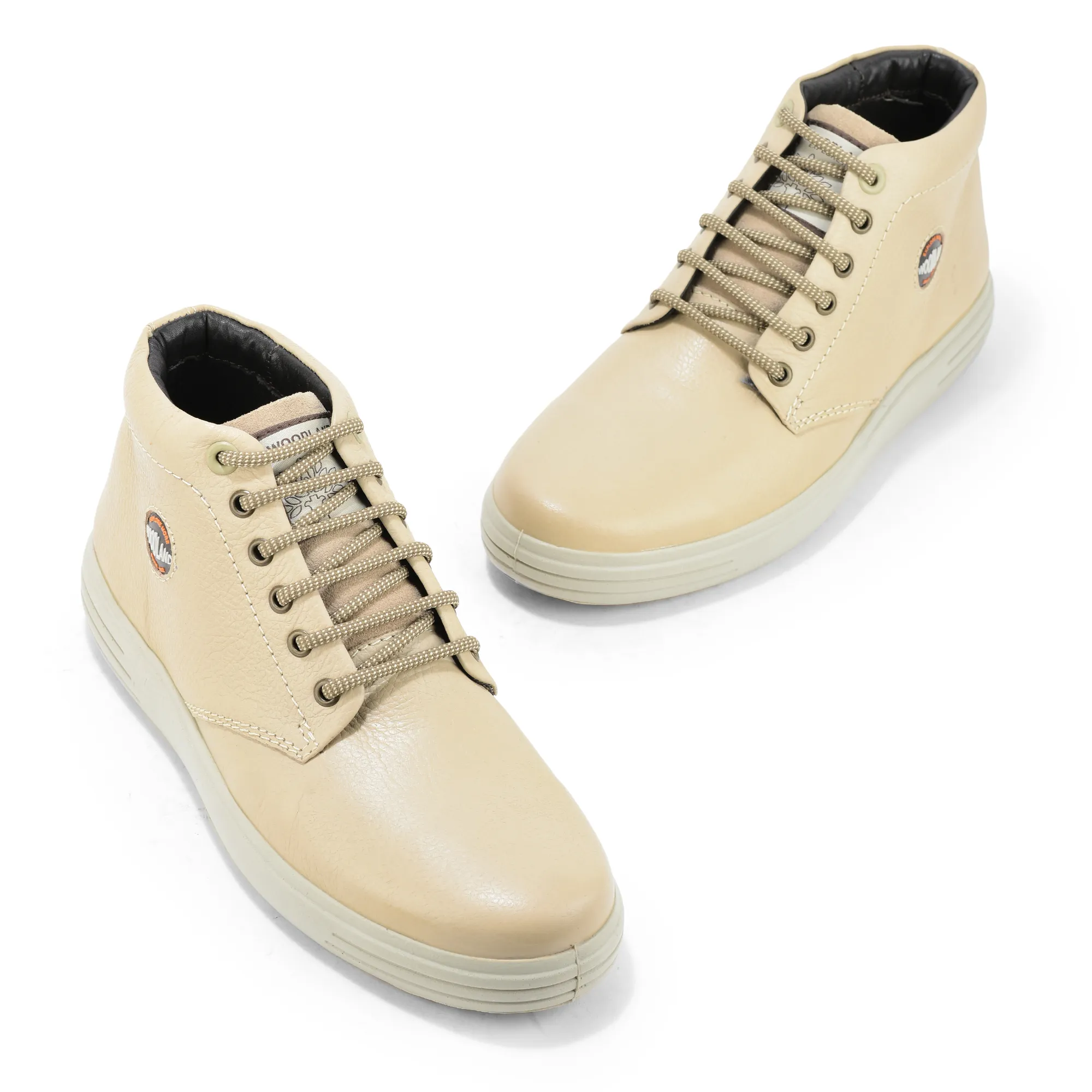 Woodland Beige Men’s Leather Boots - Thumbnail 2