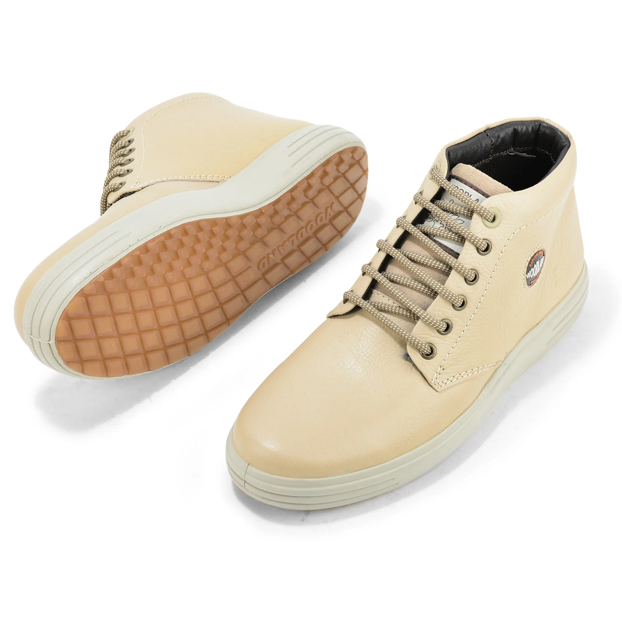 Woodland Beige Men’s Leather Boots - Thumbnail 5