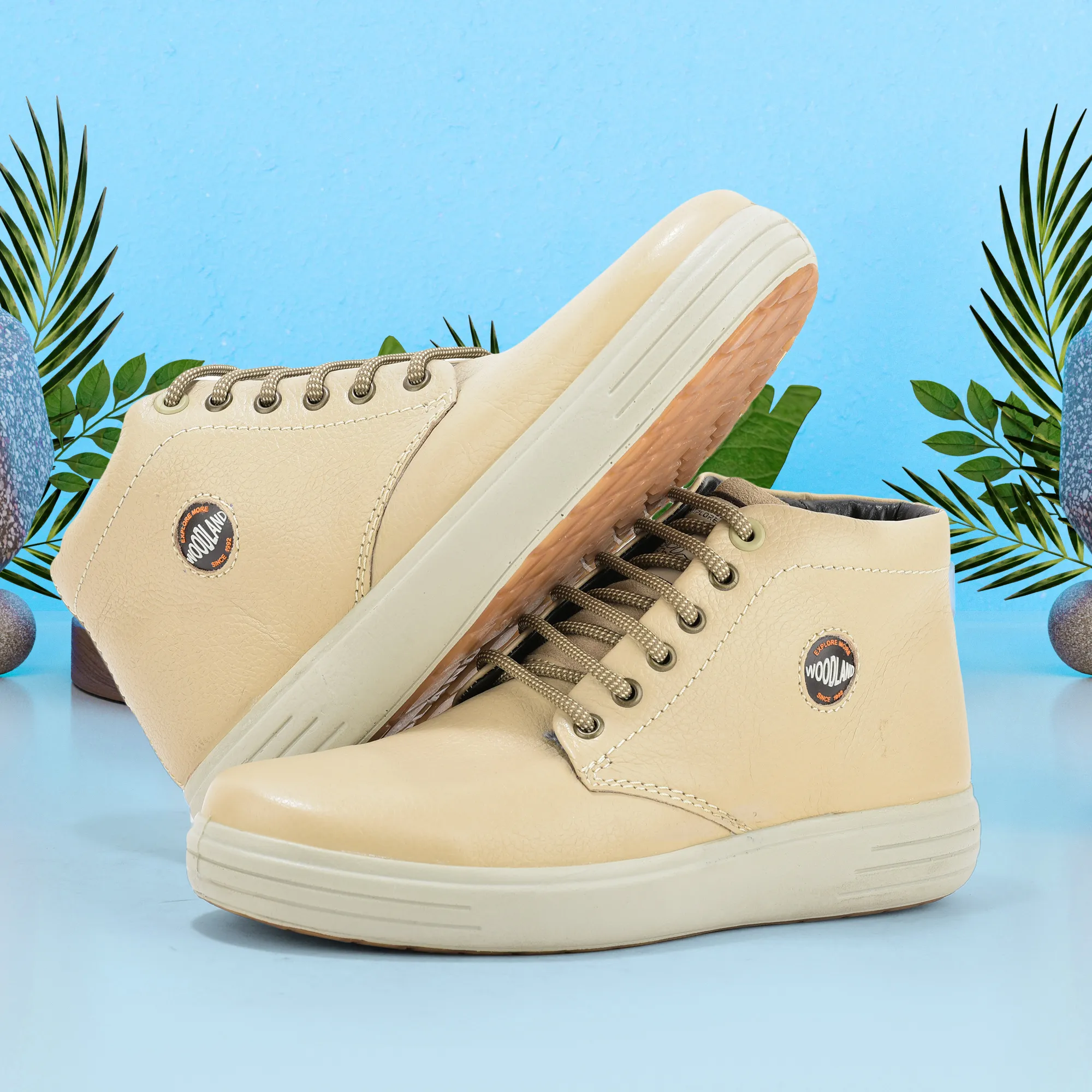 Woodland Beige Men’s Leather Boots - Thumbnail 9