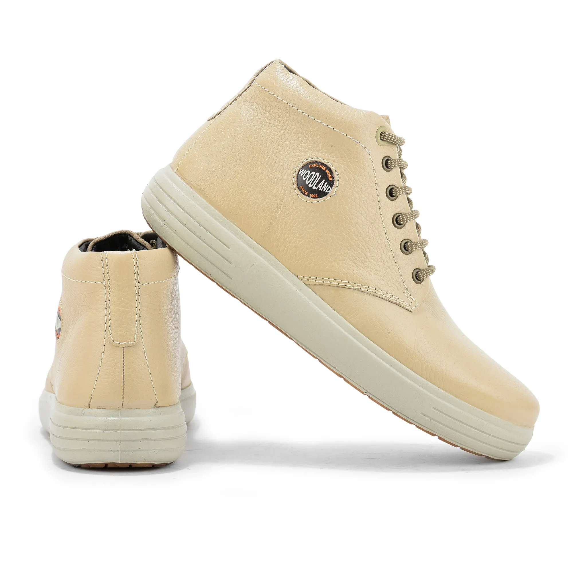 Woodland Beige Men’s Leather Boots - Thumbnail 10