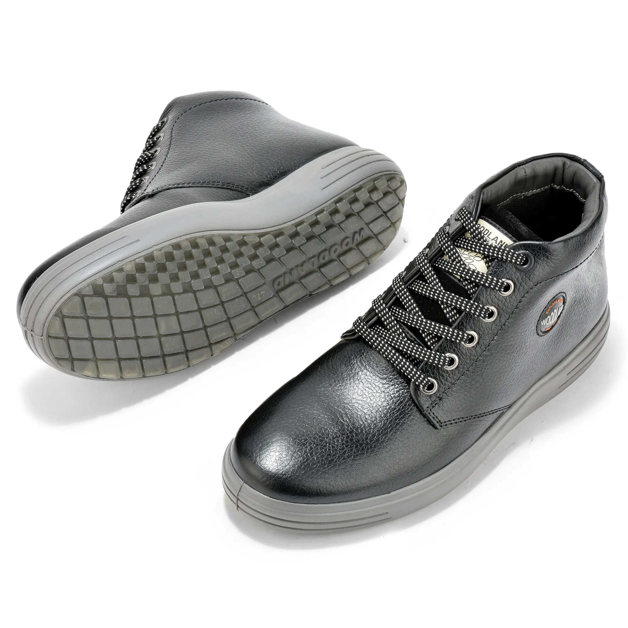 Woodland Black Men’s Leather Boots - Thumbnail 5