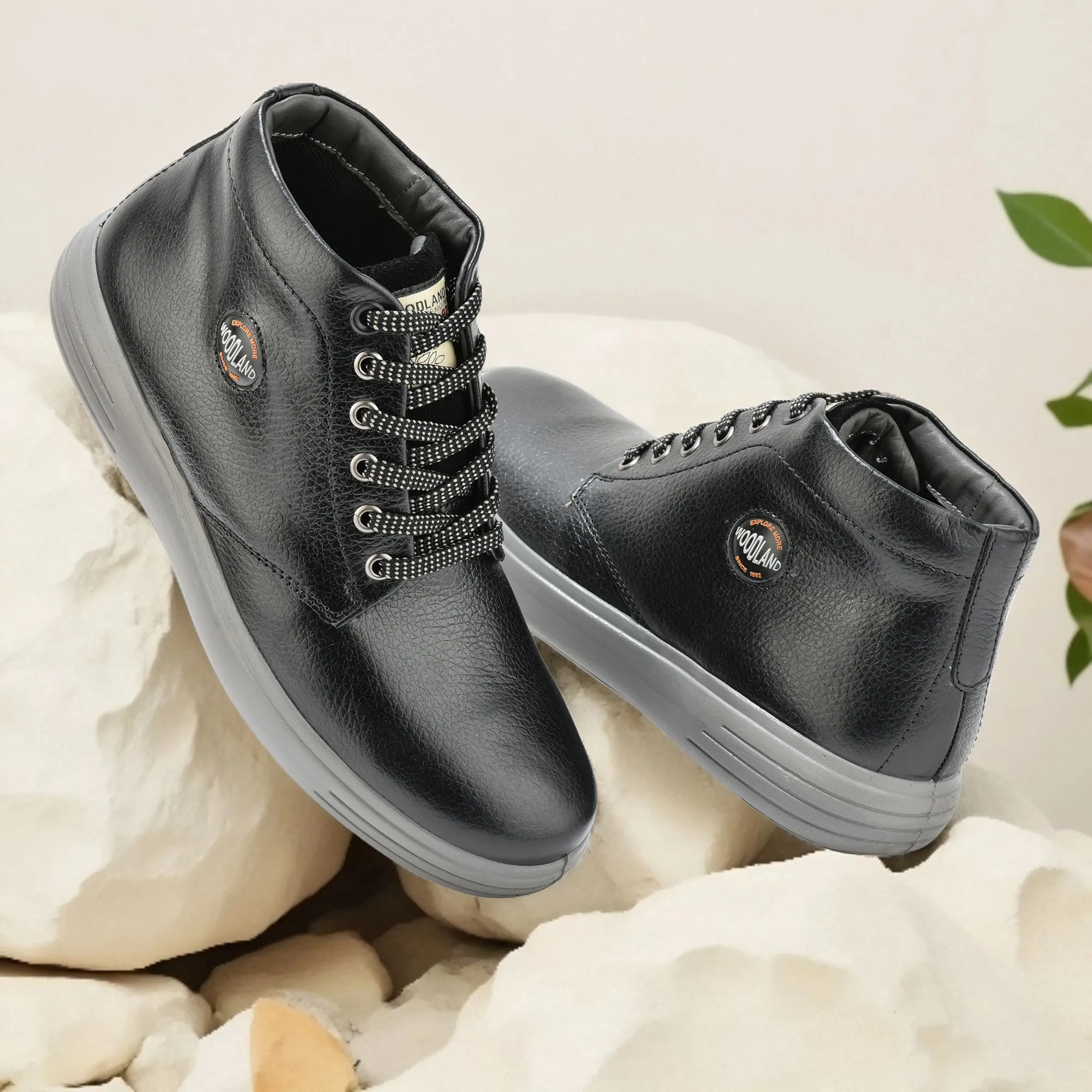 Woodland Black Men’s Leather Boots - Thumbnail 9