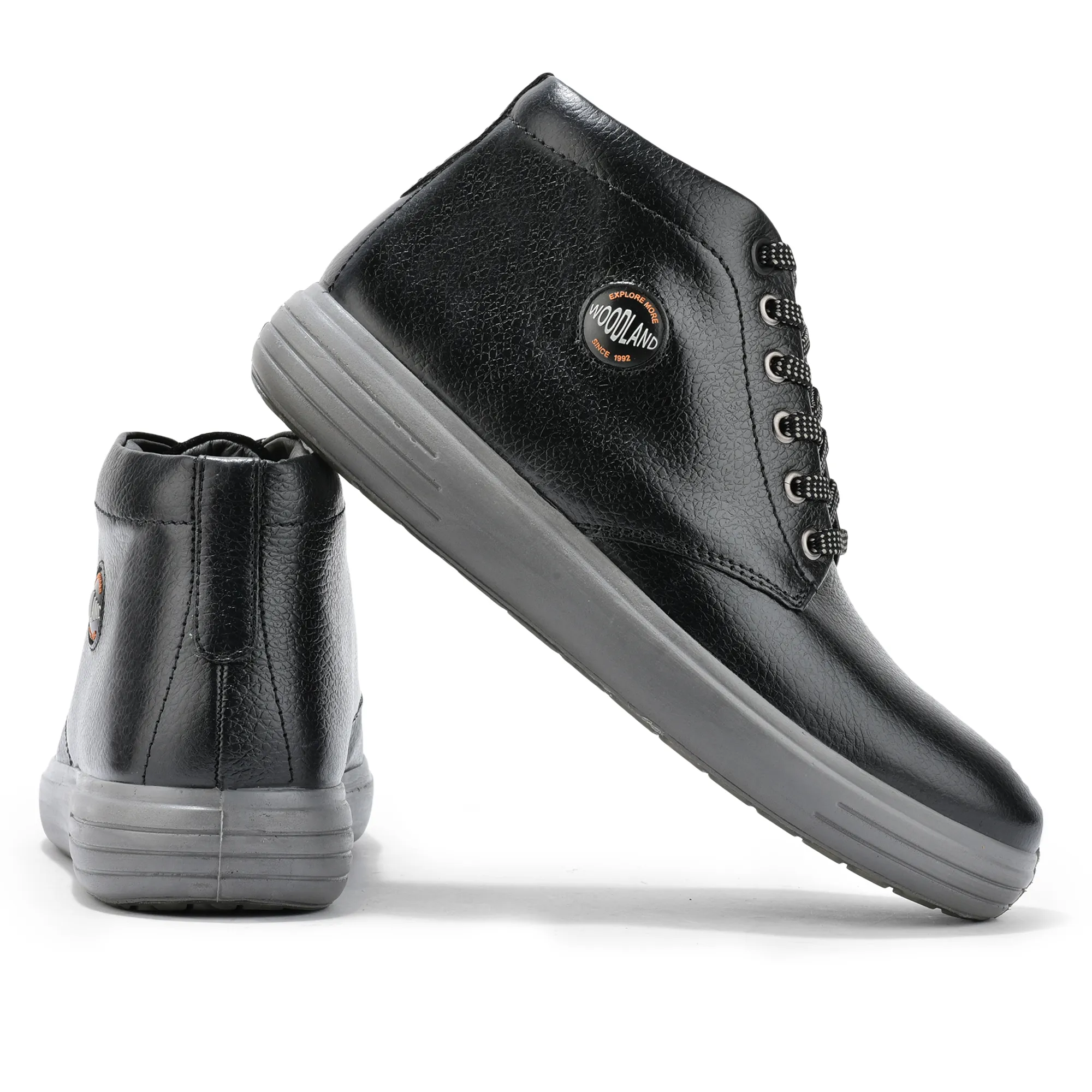 Woodland Black Men’s Leather Boots - Thumbnail 10