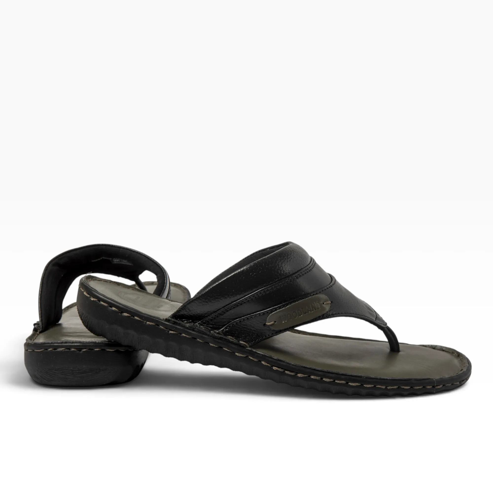 Woodland BLACK leather flipflops - Thumbnail 3