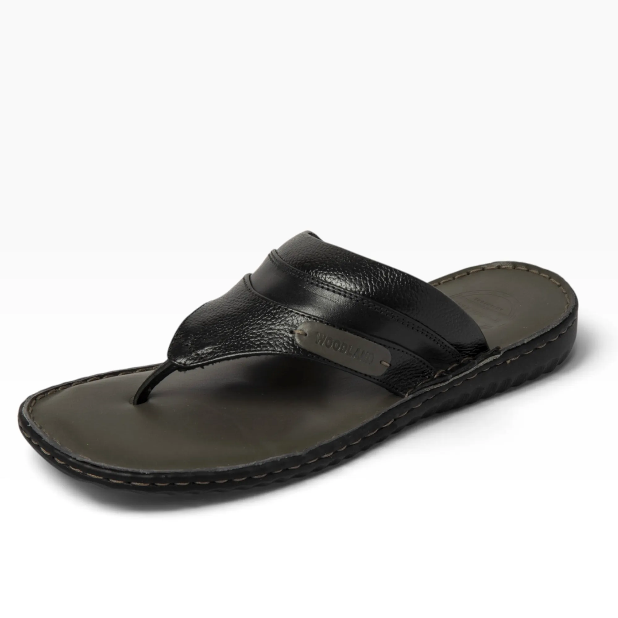 Woodland BLACK leather flipflops - Thumbnail 4