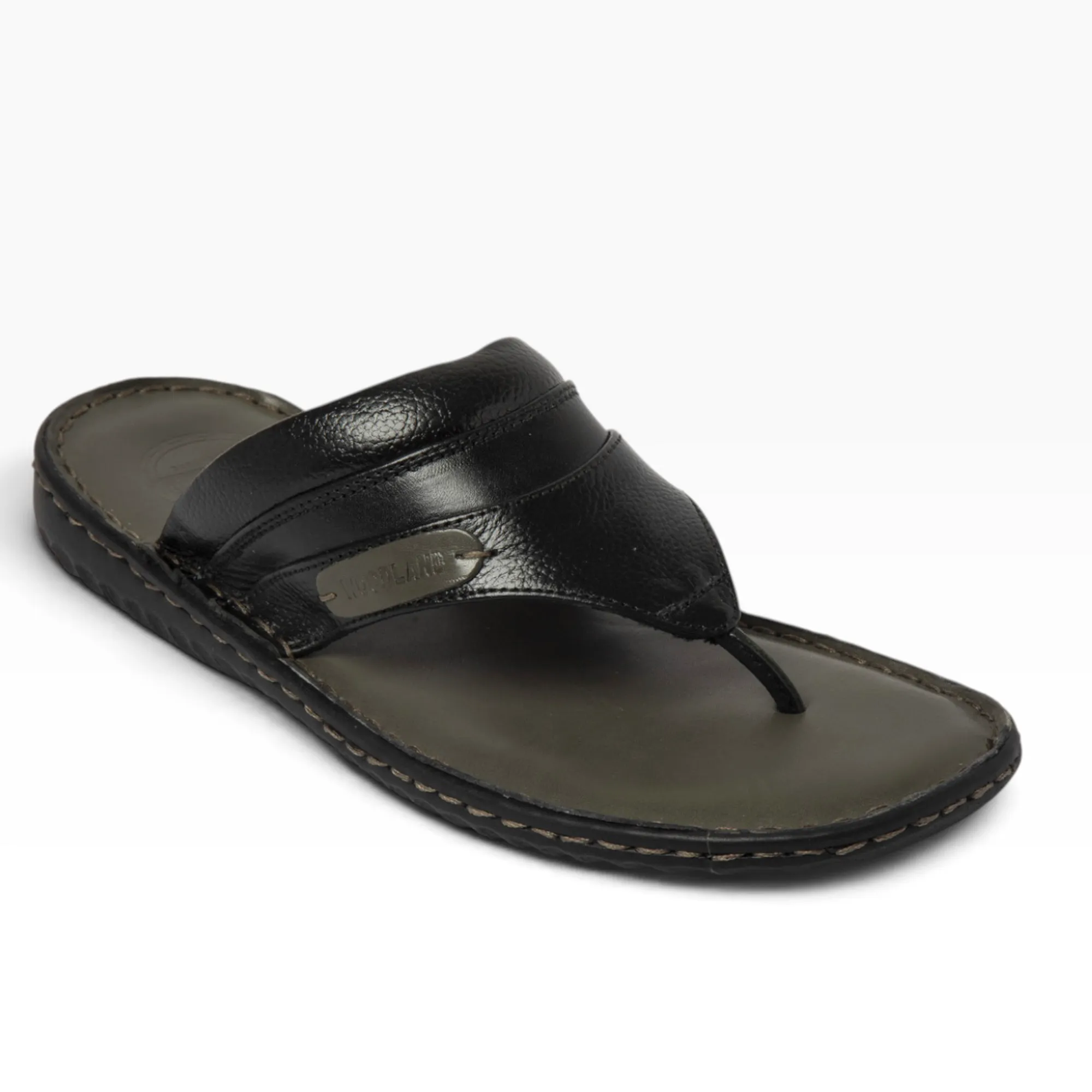 Woodland BLACK leather flipflops - Thumbnail 5