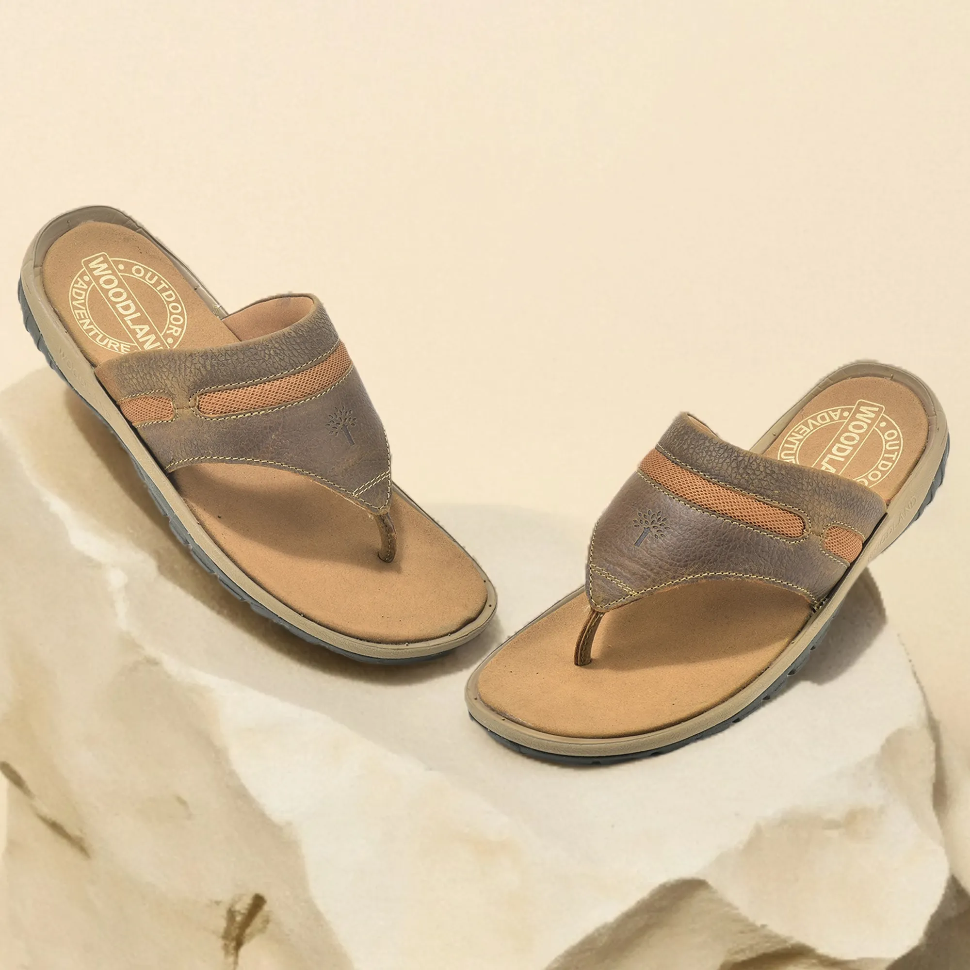 Woodland Nubuck Camel Slipper For Men - Thumbnail 9