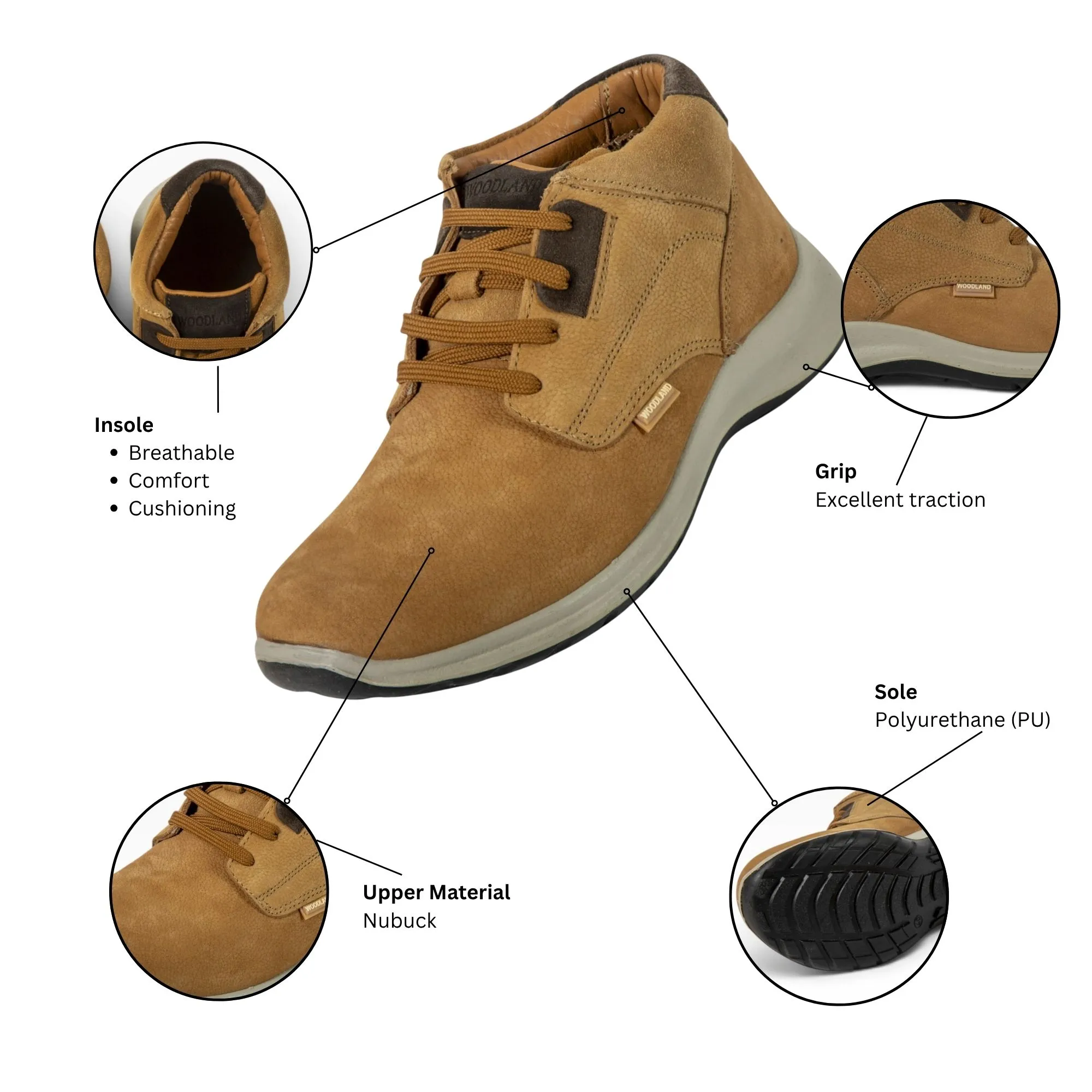 Woodland Men Camel Nubuck Lace-Up Boots - Thumbnail 5