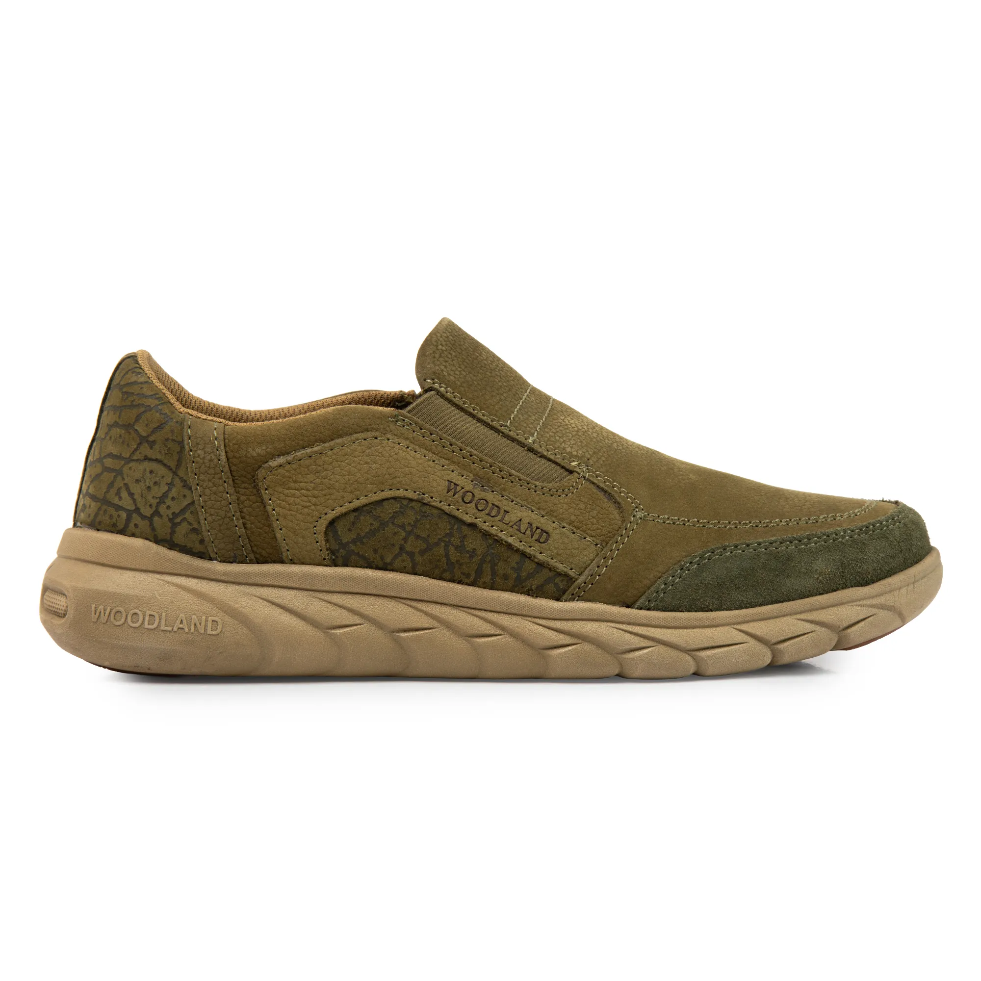 Woodland Men's Olive Green Nubuk Slip On Casual Shoes - Thumbnail 2